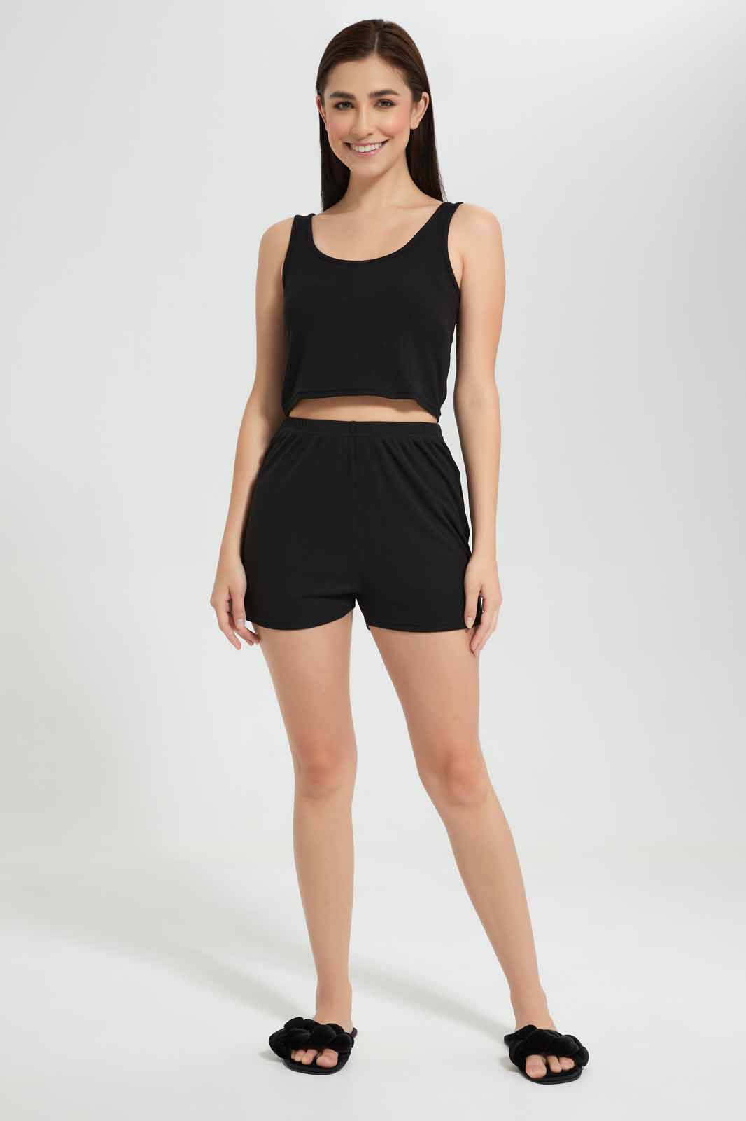Redtag-Black-Ribbed-Lounge-T-Shirt-Category:T-Shirts,-Colour:Black,-Deals:New-In,-Filter:Women's-Clothing,-New-In-Women,-Non-Sale,-Section:Women,-W22O,-Women-T-Shirts-Women's-