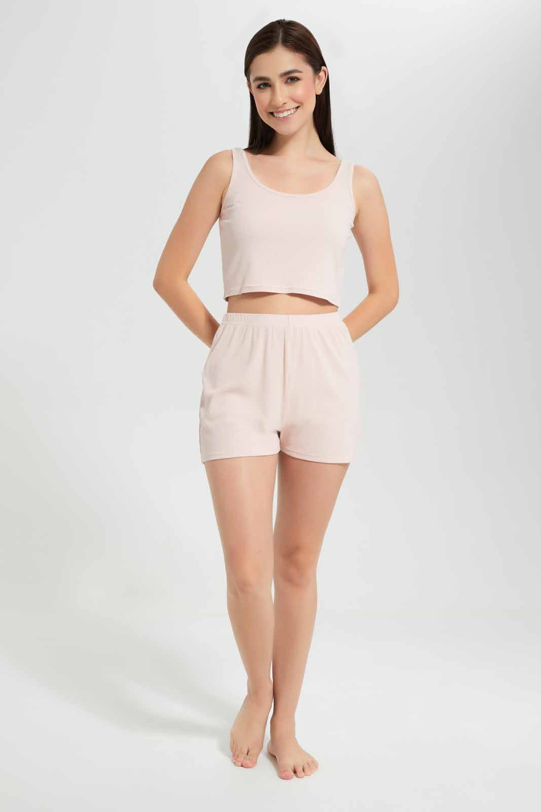 Redtag-Pink-Blush-Ribbed-Lounge-T-Shirt-Category:T-Shirts,-Colour:Apricot,-Deals:New-In,-Filter:Women's-Clothing,-New-In-Women,-Non-Sale,-Section:Women,-W22O,-Women-T-Shirts-Women's-