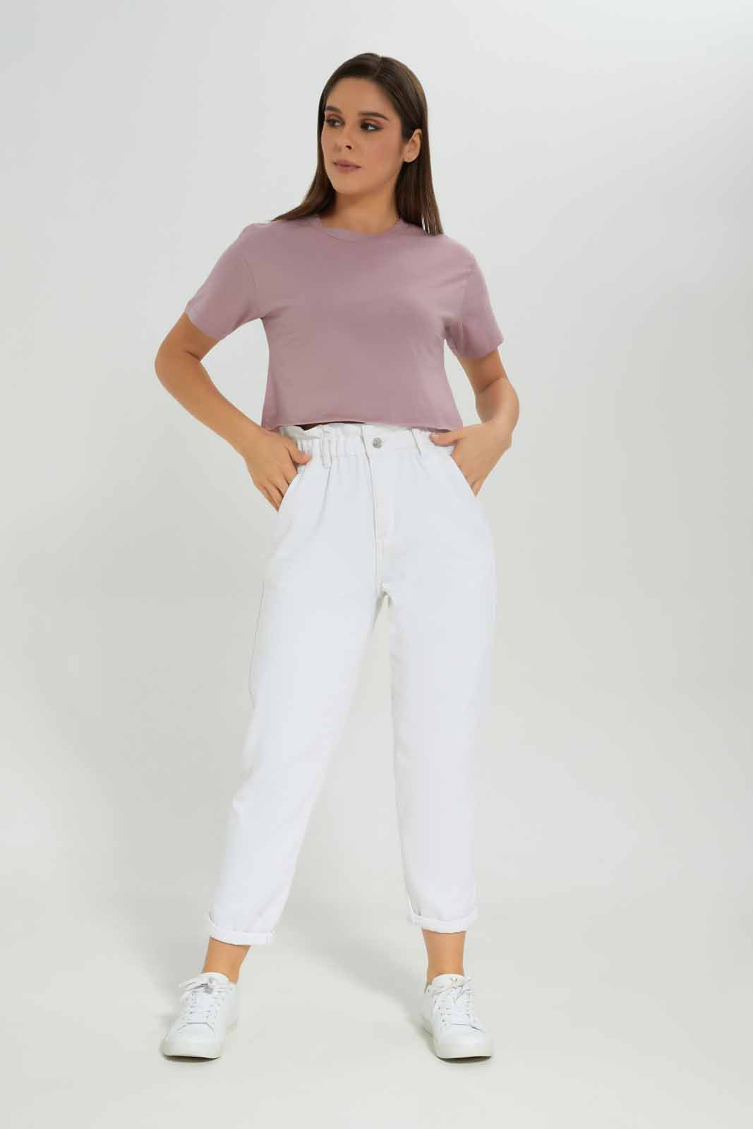 Redtag-Mauve-Boxy-Cropped-Tee-Category:T-Shirts,-Colour:Mauve,-Deals:New-In,-Dept:Ladieswear,-Filter:Women's-Clothing,-KSH,-New-In-Women-APL,-Non-Sale,-Section:Women,-W22O,-Women-T-Shirts-Women's-