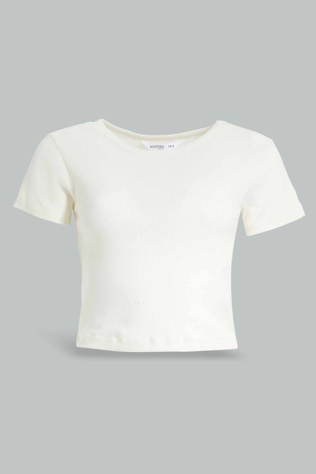 Redtag-Ivory-Rib-Cropped-Tee-Category:T-Shirts,-Colour:Ivory,-Deals:New-In,-Filter:Women's-Clothing,-KSH,-New-In-Women-APL,-Non-Sale,-Section:Women,-W22O,-Women-T-Shirts-Women's-
