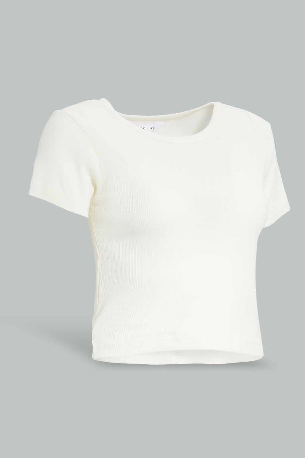Redtag-Ivory-Rib-Cropped-Tee-Category:T-Shirts,-Colour:Ivory,-Deals:New-In,-Filter:Women's-Clothing,-KSH,-New-In-Women-APL,-Non-Sale,-Section:Women,-W22O,-Women-T-Shirts-Women's-