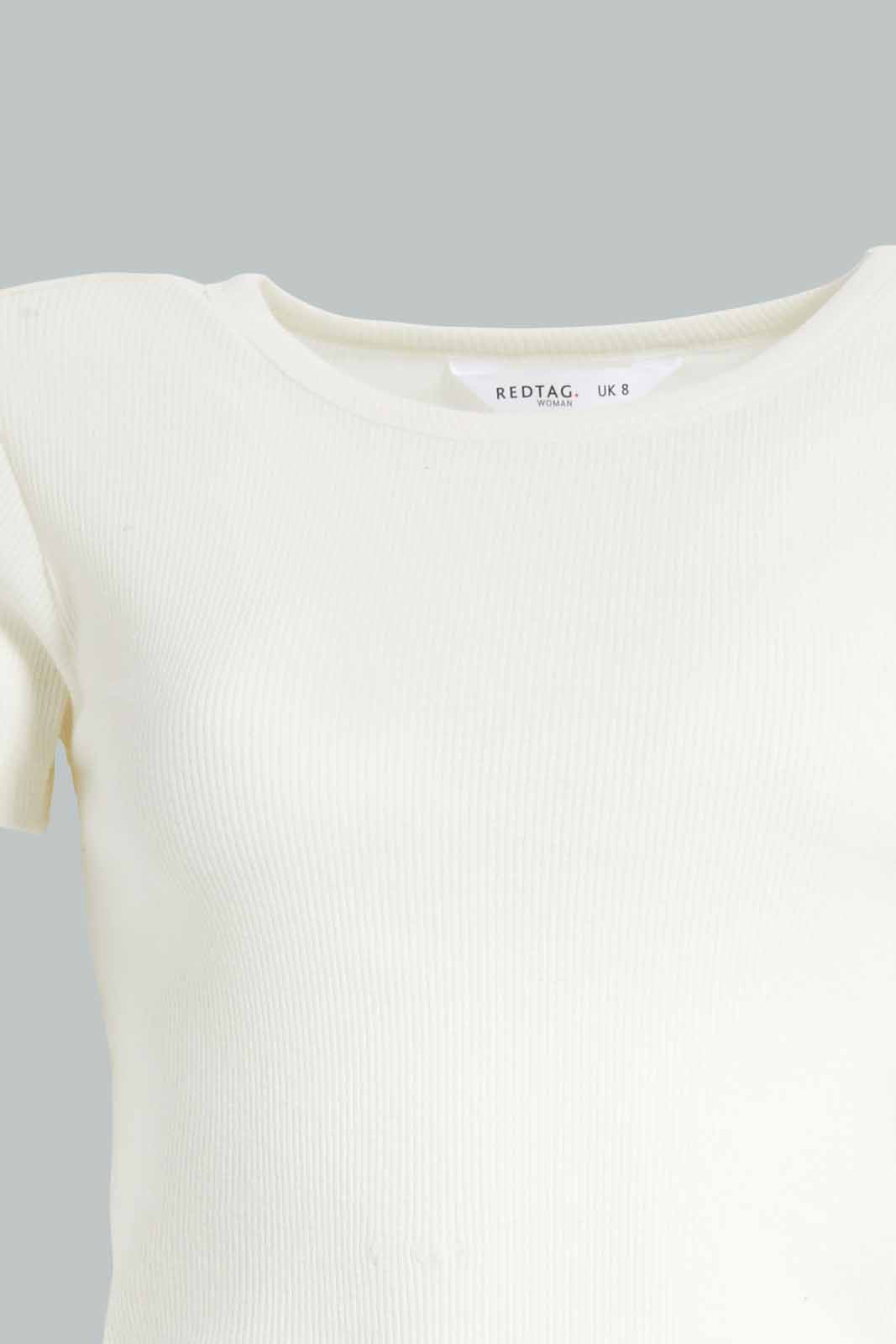 Redtag-Ivory-Rib-Cropped-Tee-Category:T-Shirts,-Colour:Ivory,-Deals:New-In,-Filter:Women's-Clothing,-KSH,-New-In-Women-APL,-Non-Sale,-Section:Women,-W22O,-Women-T-Shirts-Women's-