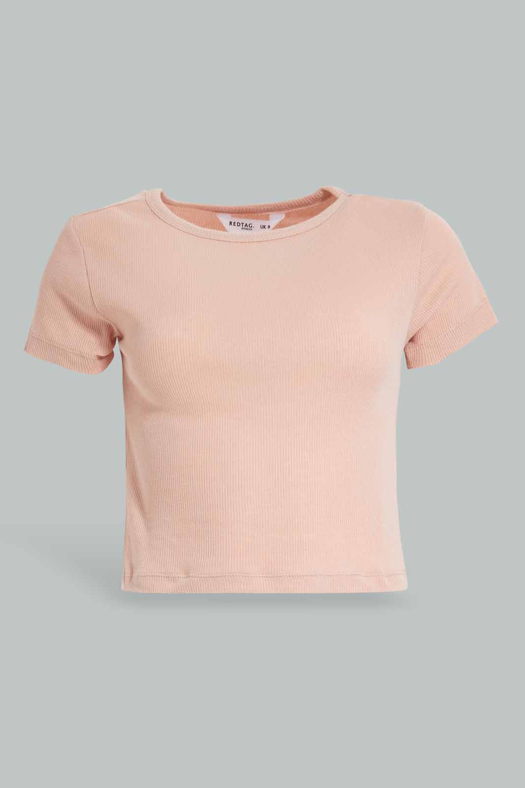 Redtag-Pale-Pink-Blush-Rib-Cropped-Tee-Category:T-Shirts,-Colour:Apricot,-Deals:New-In,-Filter:Women's-Clothing,-KSH,-New-In-Women-APL,-Non-Sale,-Section:Women,-W22O,-Women-T-Shirts-Women's-