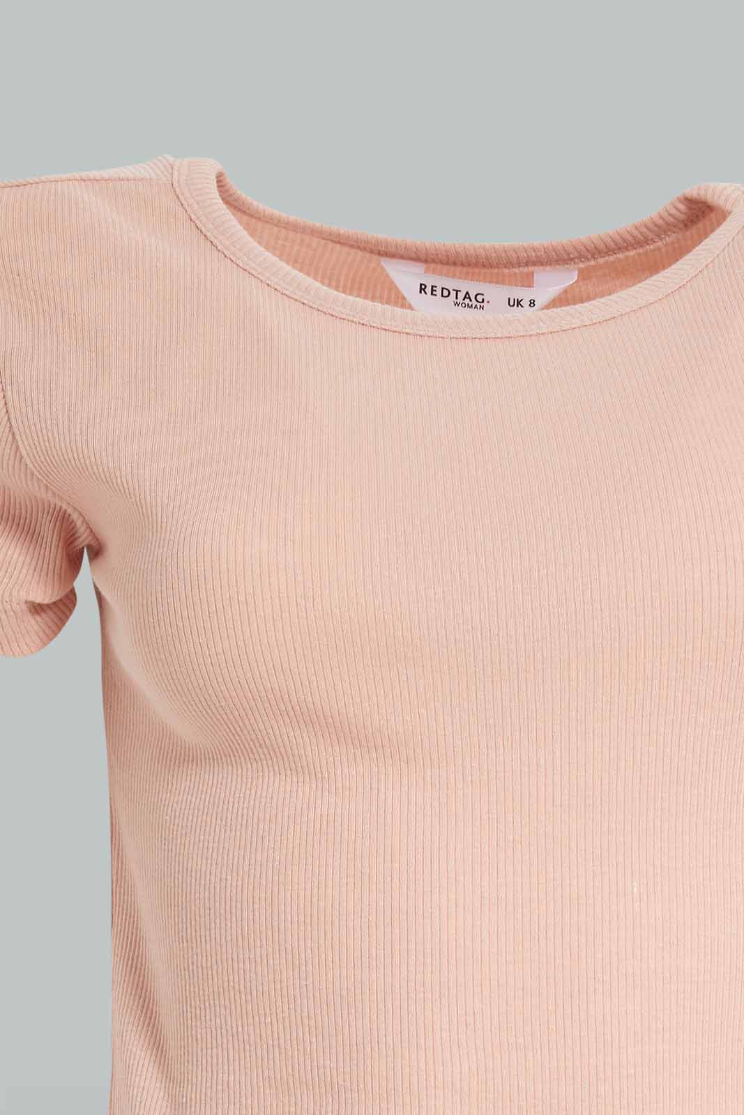 Redtag-Pale-Pink-Blush-Rib-Cropped-Tee-Category:T-Shirts,-Colour:Apricot,-Deals:New-In,-Filter:Women's-Clothing,-KSH,-New-In-Women-APL,-Non-Sale,-Section:Women,-W22O,-Women-T-Shirts-Women's-