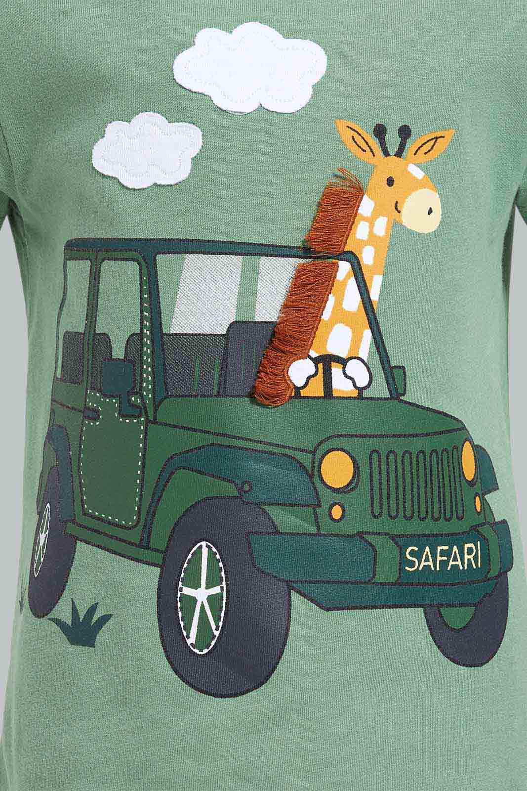 Redtag-Green-Safari-Jeep-Tshirt-Wih-Gree-Twill-Short-Casual-set-(-2-Pack-)-Category:Sets,-Colour:Green,-Deals:New-In,-Filter:Infant-Boys-(3-to-24-Mths),-INB-Sets,-New-In-INB-APL,-Non-Sale,-Section:Boys-(0-to-14Yrs),-W22B-Infant-Boys-3 to 24 Months