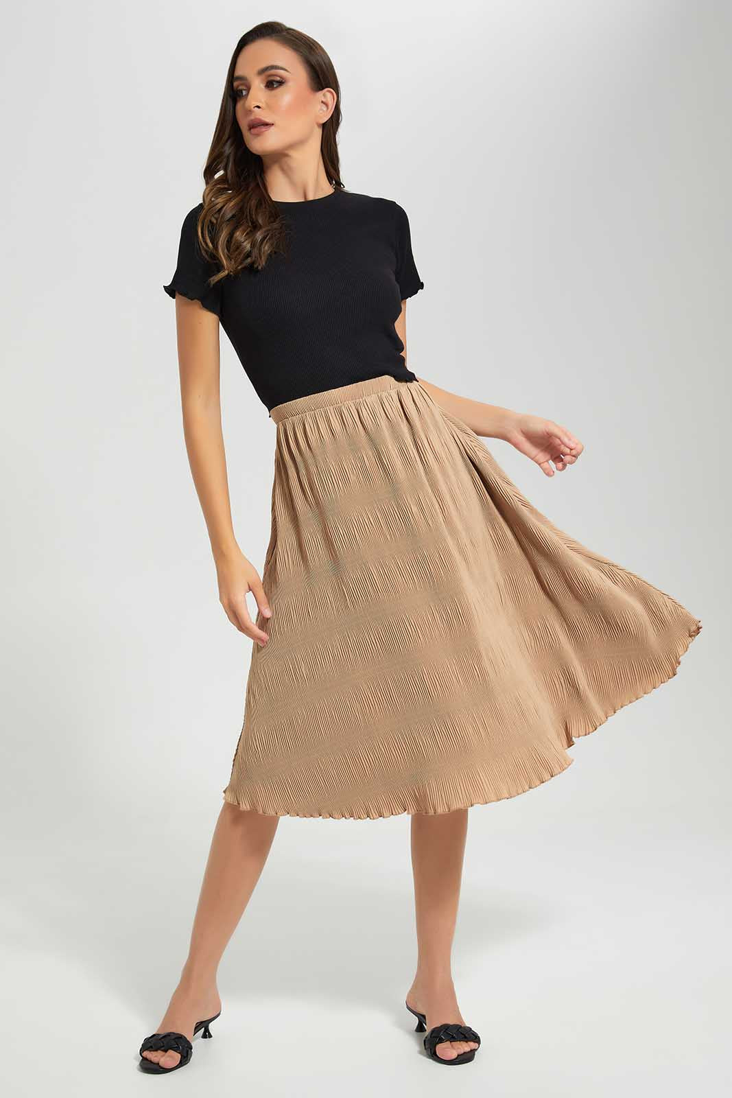 Redtag-Sand-Pleated-Skirt-Category:Skirts,-Colour:Sand,-Deals:New-In,-Filter:Women's-Clothing,-LDC,-LDC-Skirts,-New-In-LDC-APL,-Non-Sale,-Section:Women,-W22O-Women's-