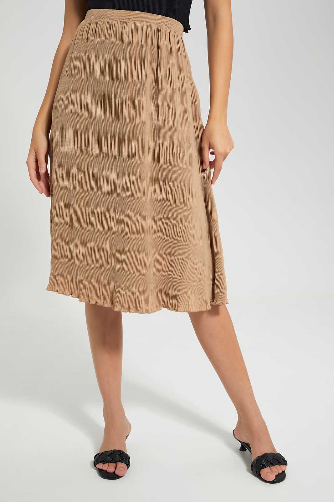 Redtag-Sand-Pleated-Skirt-Category:Skirts,-Colour:Sand,-Deals:New-In,-Filter:Women's-Clothing,-LDC,-LDC-Skirts,-New-In-LDC-APL,-Non-Sale,-Section:Women,-W22O-Women's-