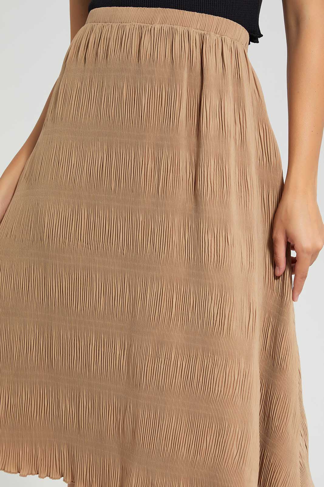Redtag-Sand-Pleated-Skirt-Category:Skirts,-Colour:Sand,-Deals:New-In,-Filter:Women's-Clothing,-LDC,-LDC-Skirts,-New-In-LDC-APL,-Non-Sale,-Section:Women,-W22O-Women's-