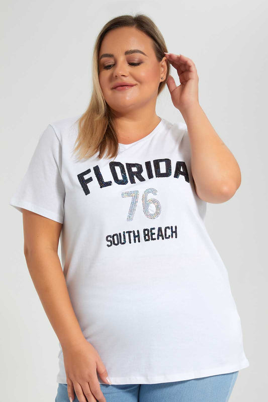 Redtag-White-With-Sequines-Category:T-Shirts,-Colour:White,-Deals:New-In,-Filter:Plus-Size,-LDP-T-Shirts,-New-In-LDP-APL,-Non-Sale,-Section:Women,-W22O-Women's-