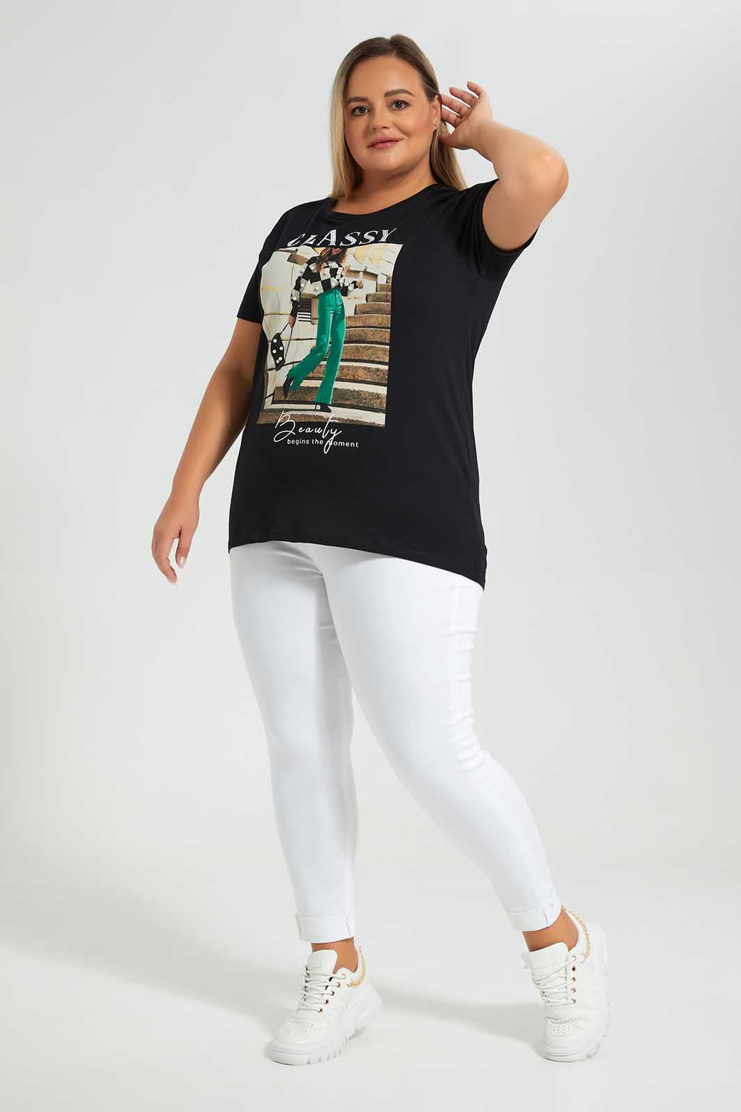 Redtag-Black-Sequnies-Category:T-Shirts,-Colour:Black,-Deals:New-In,-Filter:Plus-Size,-LDP-T-Shirts,-New-In-LDP-APL,-Non-Sale,-Section:Women,-W22O-Women's-