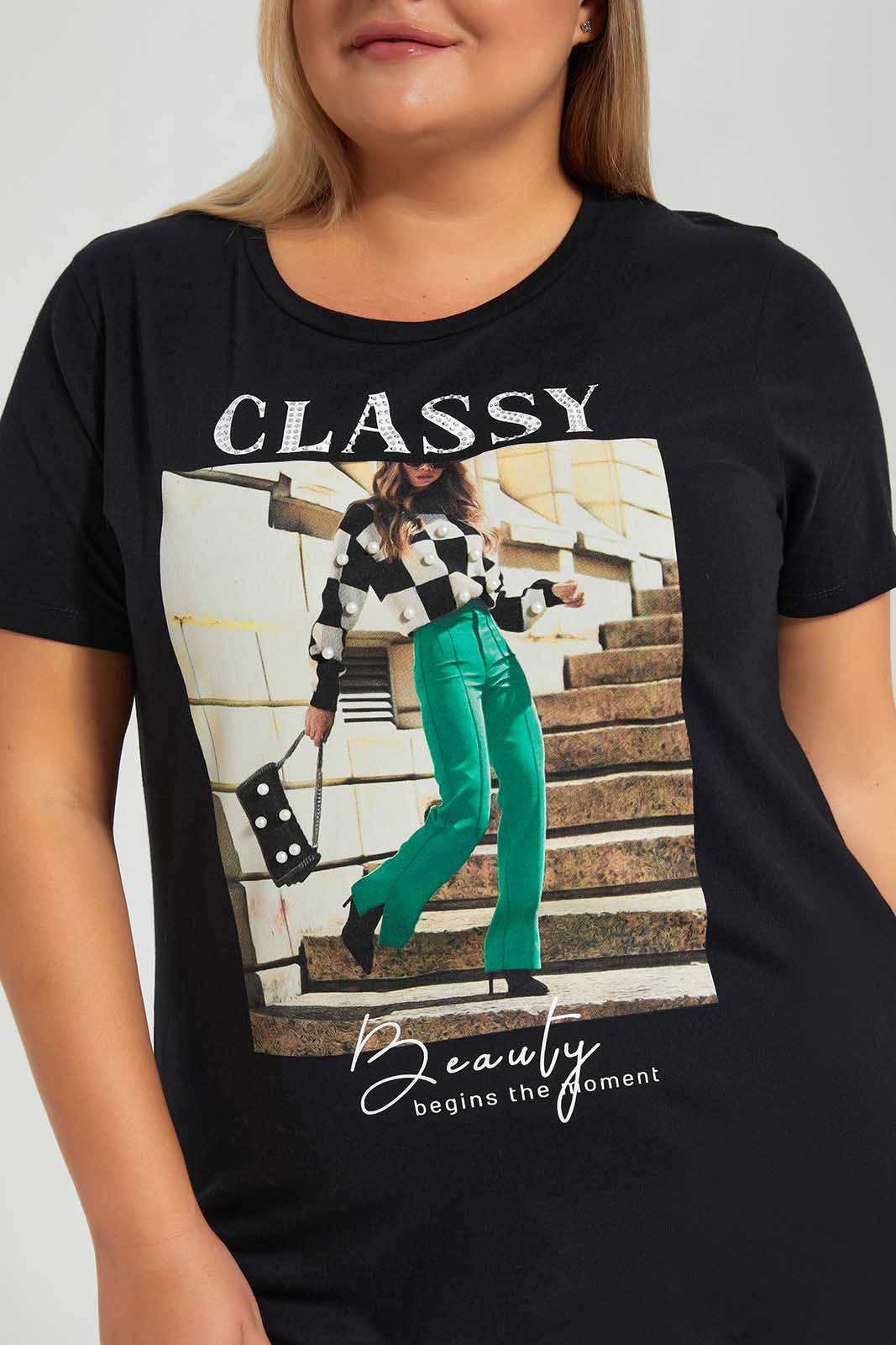 Redtag-Black-Sequnies-Category:T-Shirts,-Colour:Black,-Deals:New-In,-Filter:Plus-Size,-LDP-T-Shirts,-New-In-LDP-APL,-Non-Sale,-Section:Women,-W22O-Women's-