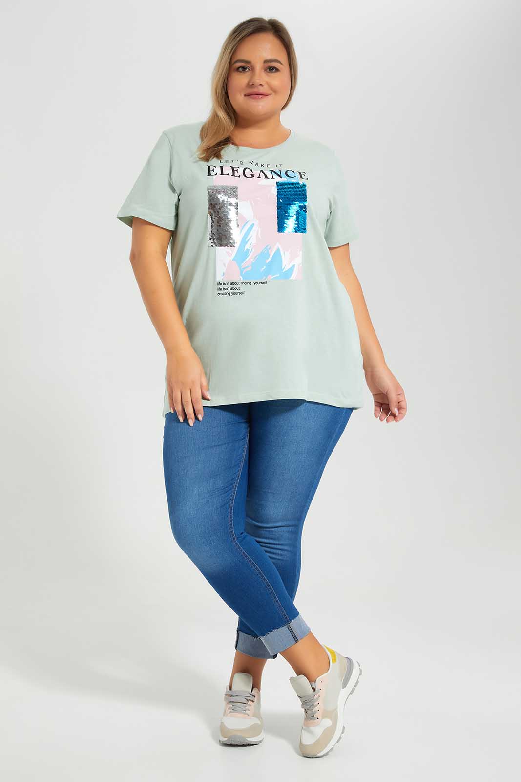Redtag-Mint-With-Sequines-Category:T-Shirts,-Colour:Mint,-Deals:New-In,-Filter:Plus-Size,-LDP-T-Shirts,-New-In-LDP-APL,-Non-Sale,-Section:Women,-W22O-Women's-