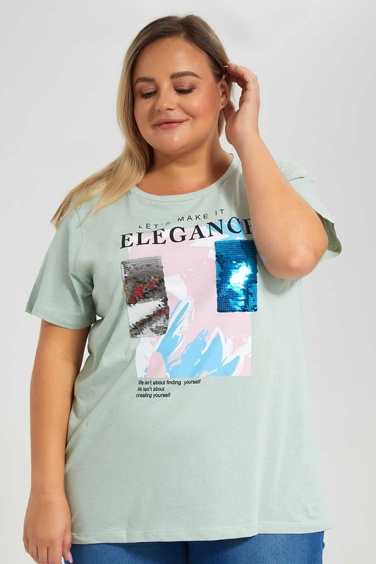 Redtag-Mint-With-Sequines-Category:T-Shirts,-Colour:Mint,-Deals:New-In,-Filter:Plus-Size,-LDP-T-Shirts,-New-In-LDP-APL,-Non-Sale,-Section:Women,-W22O-Women's-