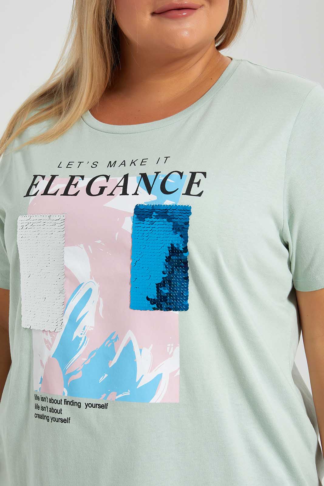 Redtag-Mint-With-Sequines-Category:T-Shirts,-Colour:Mint,-Deals:New-In,-Filter:Plus-Size,-LDP-T-Shirts,-New-In-LDP-APL,-Non-Sale,-Section:Women,-W22O-Women's-