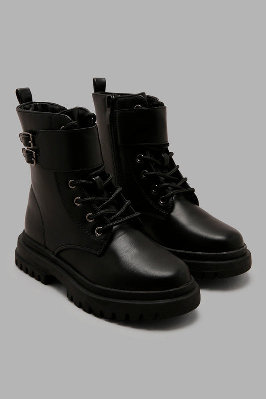 Redtag-Black-Ankle-Length-Boots-Category:Boots,-Colour:Black,-Deals:New-In,-Filter:Girls-Footwear-(5-to-14-Yrs),-GSR-Boots,-New-In-GSR-FOO,-Non-Sale,-Section:Boys-(0-to-14Yrs),-W22B--
