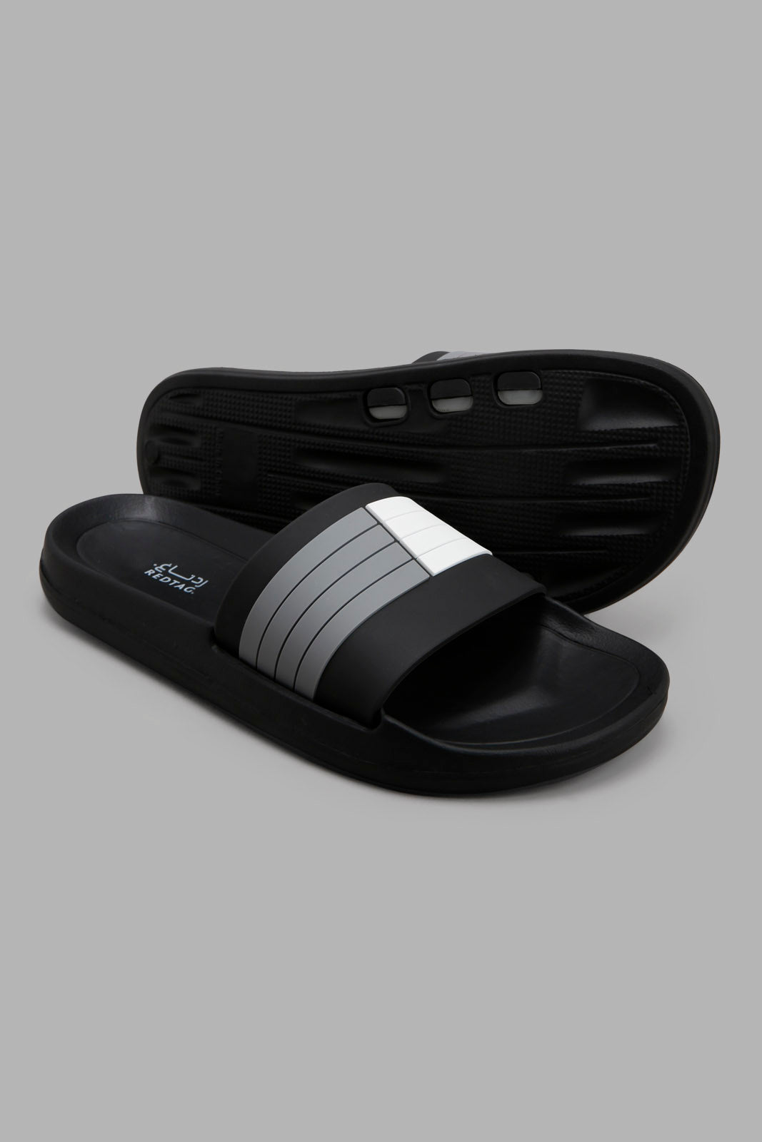 Redtag-Black-Stripe-Embossed-Slide-Category:Flip-Flops,-Colour:Black,-Deals:New-In,-Filter:Men's-Footwear,-Men-Flip-Flops,-New-In-Men-FOO,-Non-Sale,-Section:Men,-W22B-Men's-