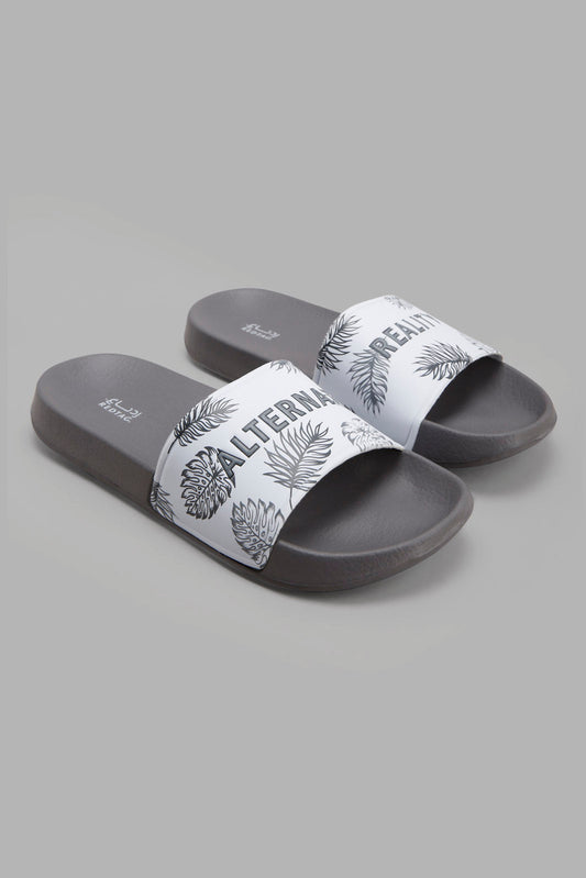 Redtag-Mid-Grey-Slogan-Embossed-Slide-Category:Flip-Flops,-Colour:Grey,-Deals:New-In,-Filter:Men's-Footwear,-Men-Flip-Flops,-New-In-Men-FOO,-Non-Sale,-Section:Men,-W22B-Men's-
