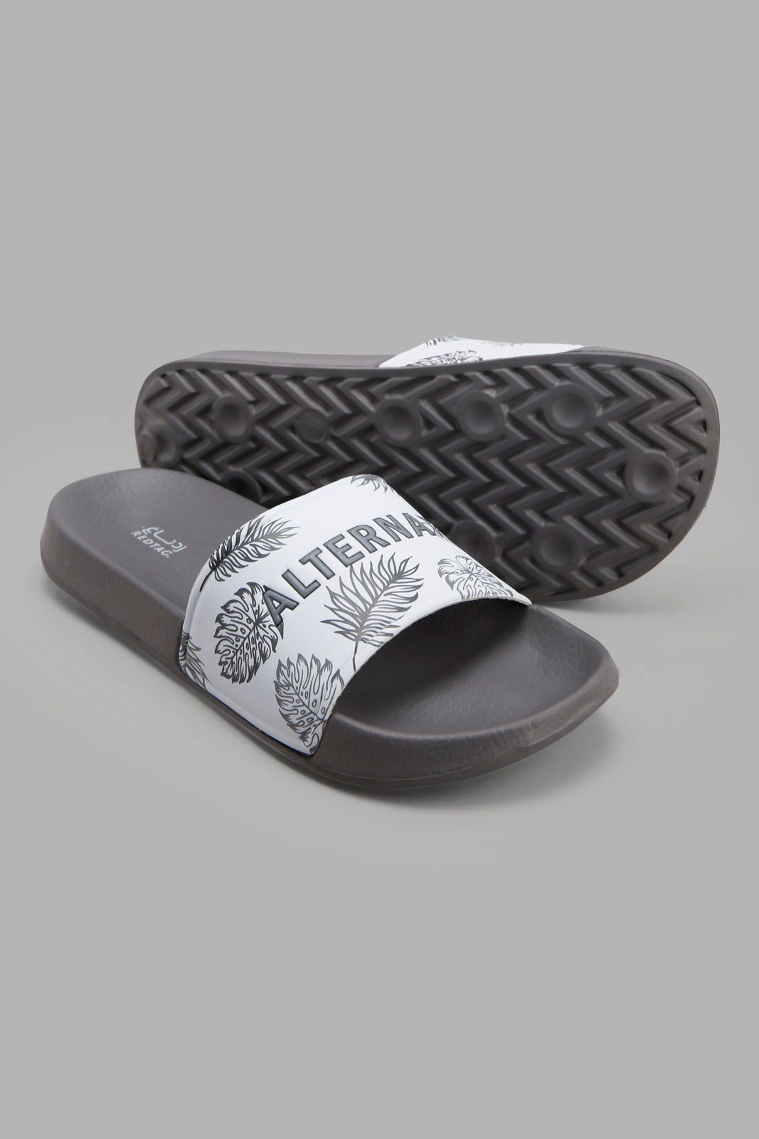 Redtag-Mid-Grey-Slogan-Embossed-Slide-Category:Flip-Flops,-Colour:Grey,-Deals:New-In,-Filter:Men's-Footwear,-Men-Flip-Flops,-New-In-Men-FOO,-Non-Sale,-Section:Men,-W22B-Men's-