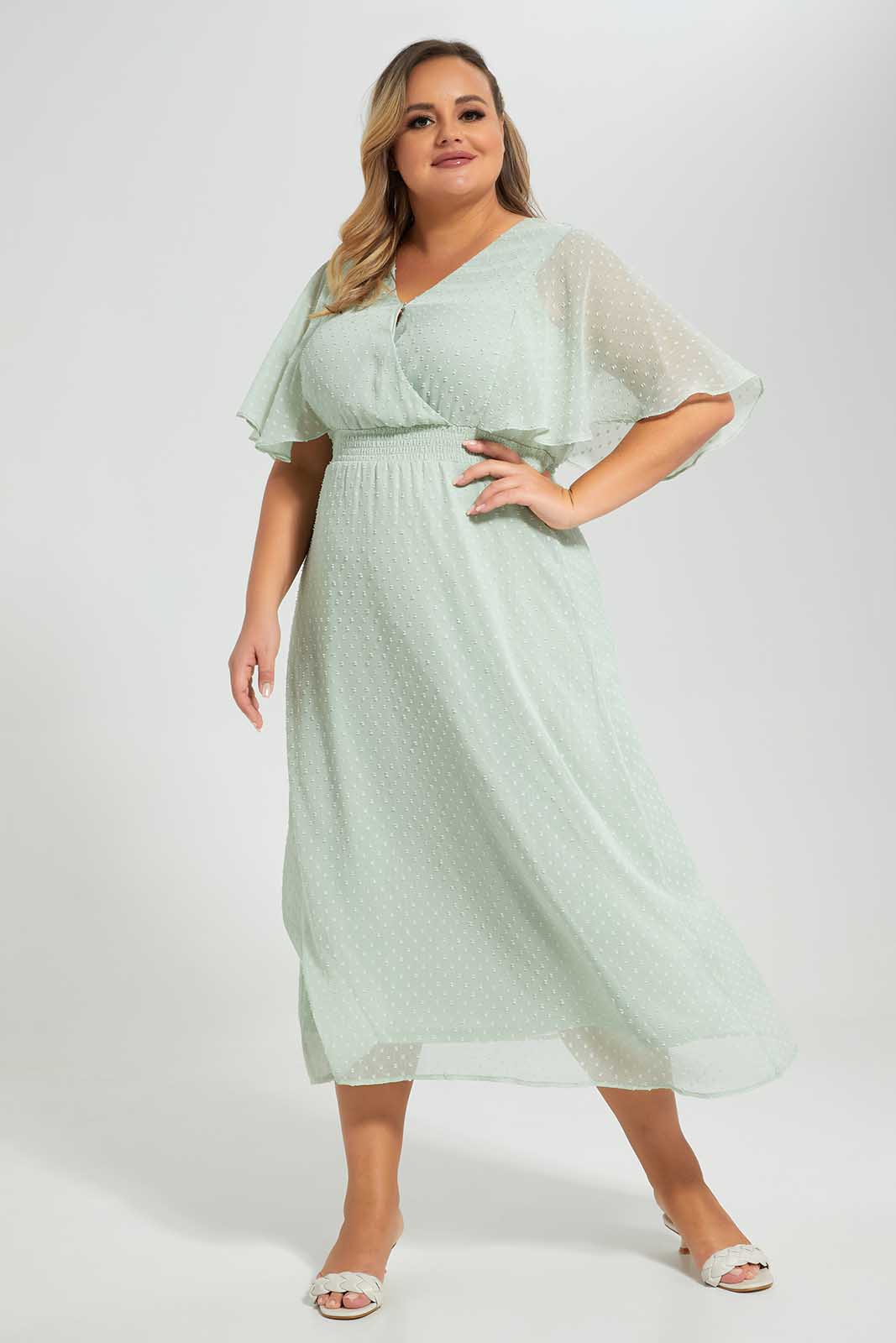 Redtag-Mint-Dobby-Chiffon-Dress-Category:Dresses,-Colour:Mint,-Deals:New-In,-Filter:Plus-Size,-LDP-Dresses,-New-In-LDP-APL,-Non-Sale,-Section:Women,-W22O-Women's-