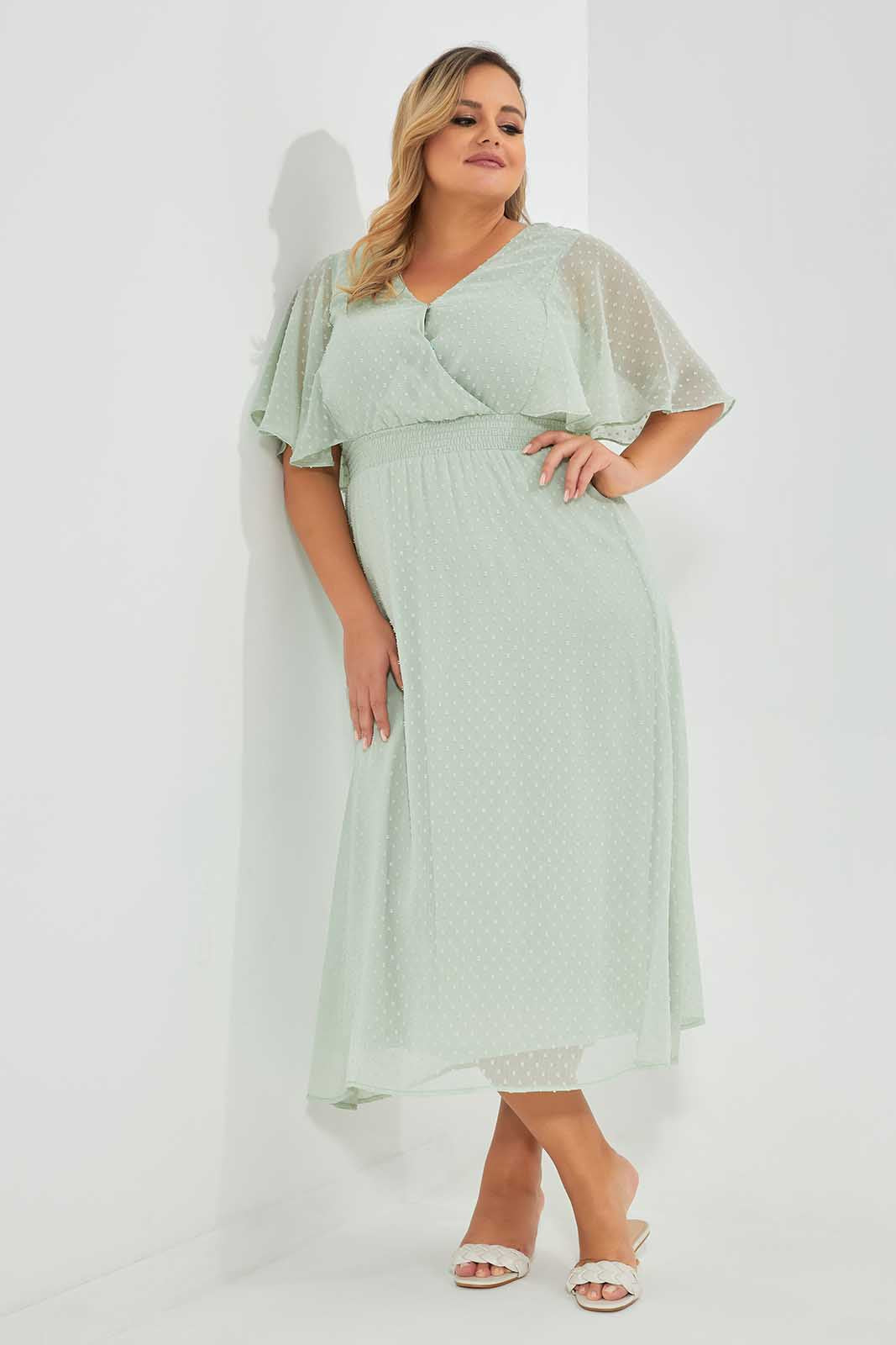 Redtag-Mint-Dobby-Chiffon-Dress-Category:Dresses,-Colour:Mint,-Deals:New-In,-Filter:Plus-Size,-LDP-Dresses,-New-In-LDP-APL,-Non-Sale,-Section:Women,-W22O-Women's-