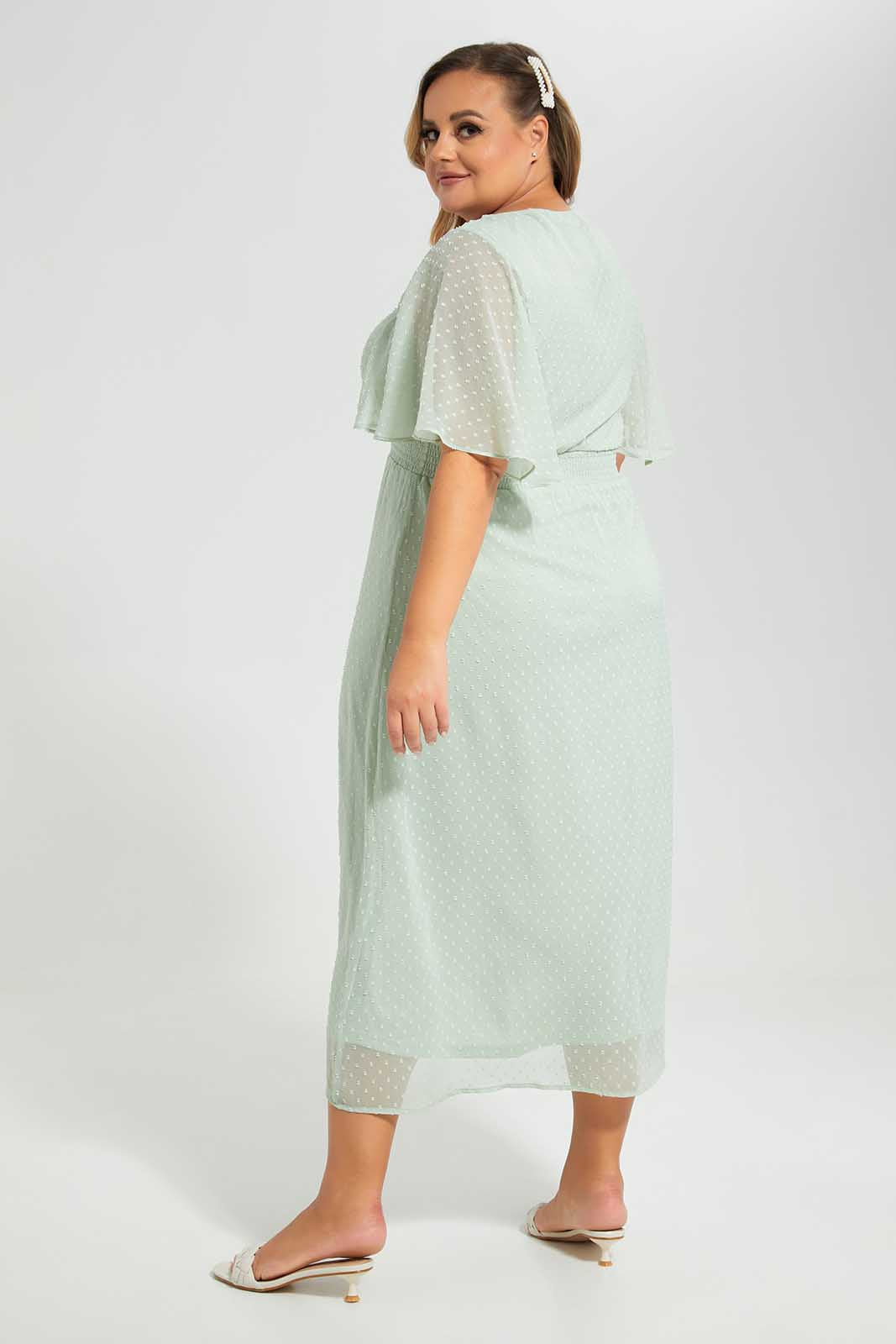Redtag-Mint-Dobby-Chiffon-Dress-Category:Dresses,-Colour:Mint,-Deals:New-In,-Filter:Plus-Size,-LDP-Dresses,-New-In-LDP-APL,-Non-Sale,-Section:Women,-W22O-Women's-