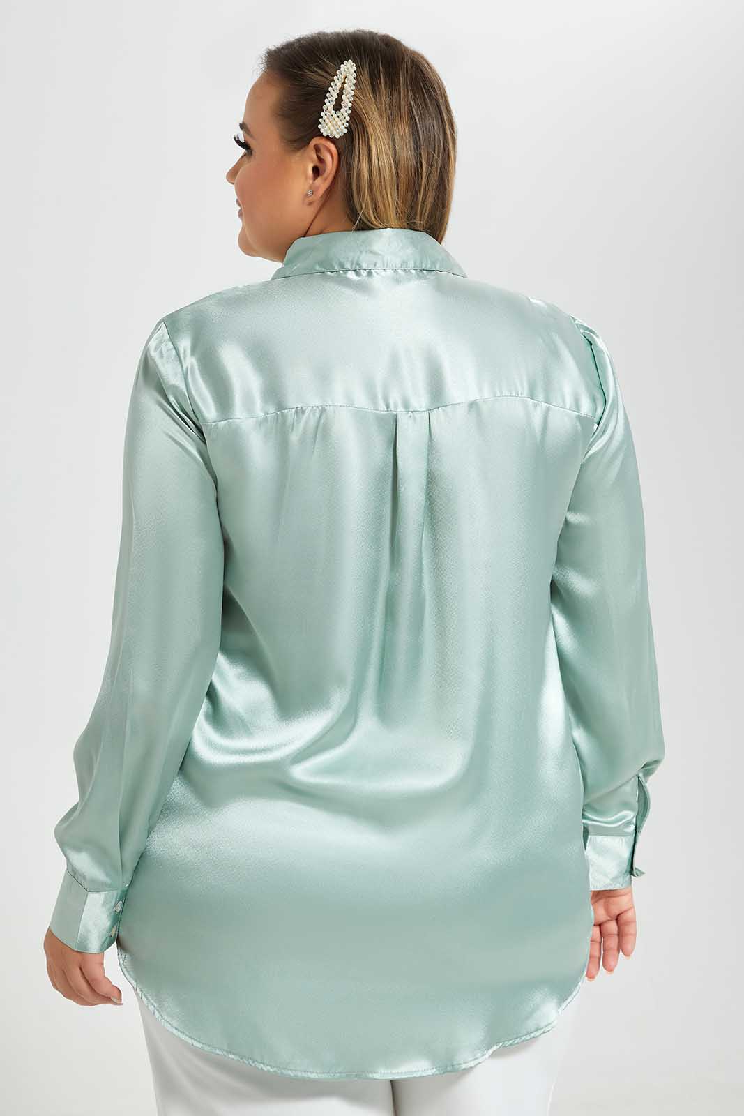 Redtag-Mint-Plain-Satin-Shirt-Category:Blouses,-Colour:Mint,-Deals:New-In,-Filter:Plus-Size,-LDP-Blouses,-New-In-LDP-APL,-Non-Sale,-Section:Women,-W22O-Women's-