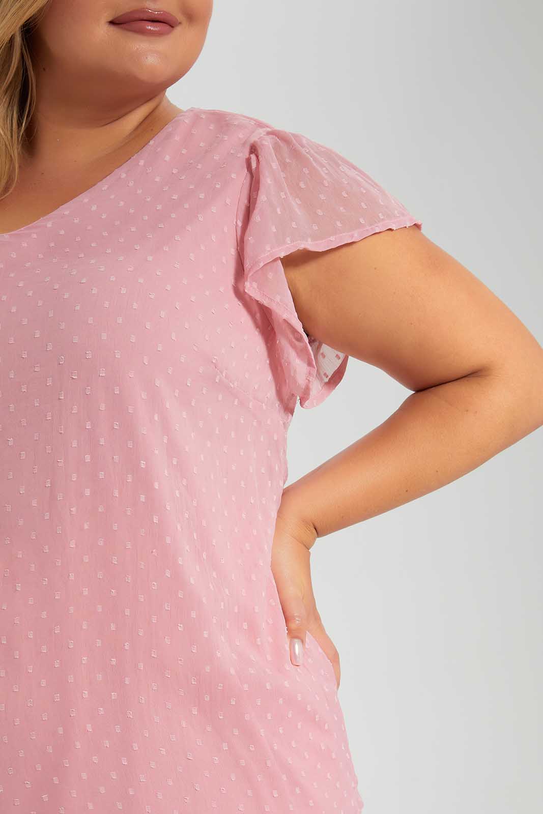 Redtag-Pink-Chiffon-Dobby-Top-With-Lining-Category:Blouses,-Colour:Apricot,-Deals:New-In,-Filter:Plus-Size,-LDP-Blouses,-New-In-LDP-APL,-Non-Sale,-Section:Women,-W22O-Women's-