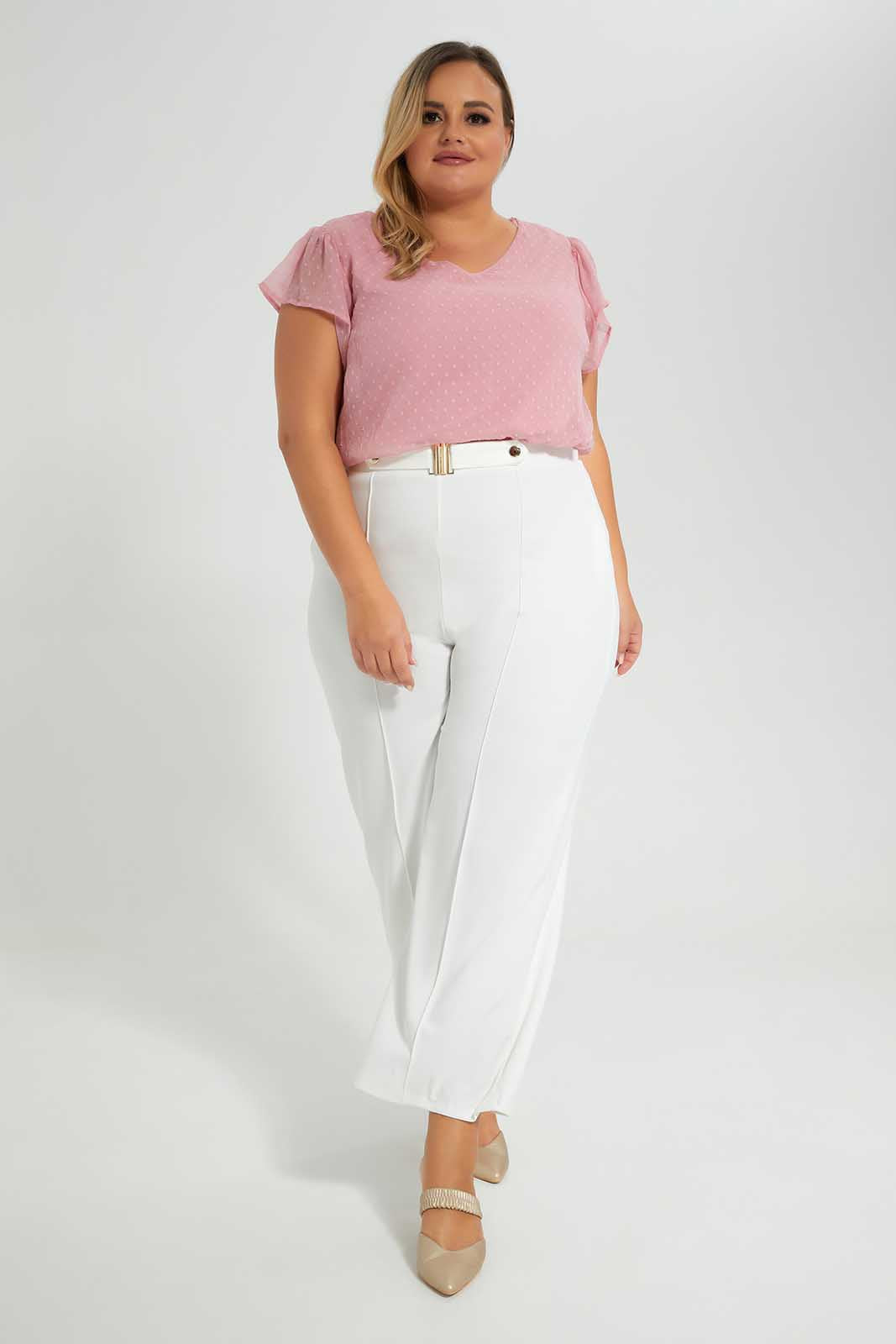 Redtag-Pink-Chiffon-Dobby-Top-With-Lining-Category:Blouses,-Colour:Apricot,-Deals:New-In,-Filter:Plus-Size,-LDP-Blouses,-New-In-LDP-APL,-Non-Sale,-Section:Women,-W22O-Women's-