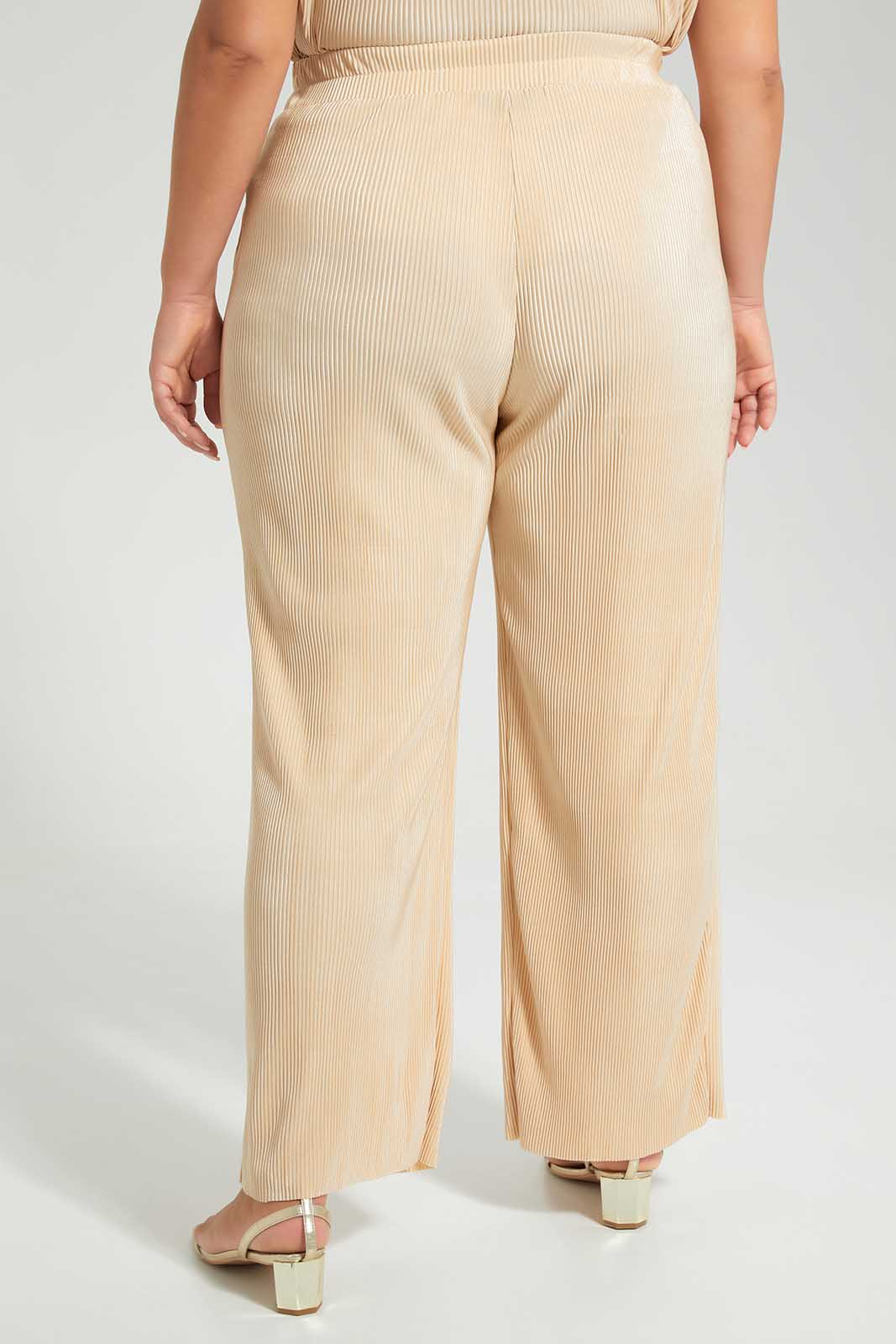 Women Curvy Beige Plain Trouser
