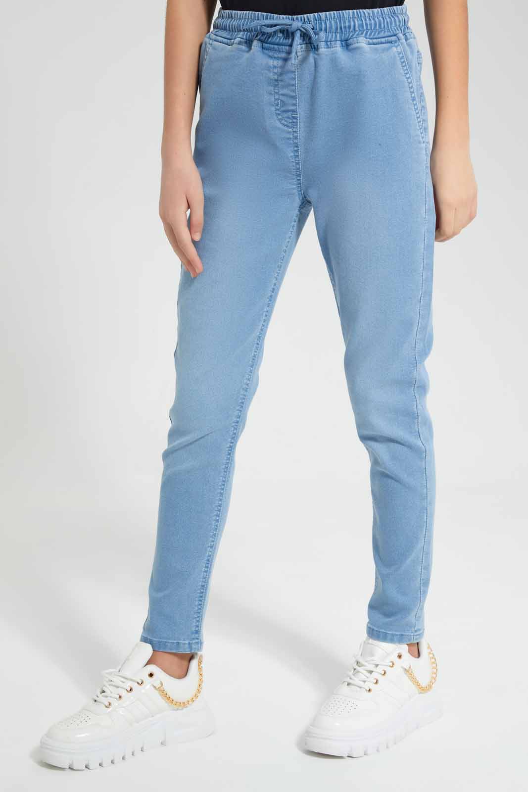 Redtag-Lt-Wash-Knitted-Jogger-Category:Jeggings,-Colour:Dark-Wash,-Deals:New-In,-Filter:Senior-Girls-(9-to-14-Yrs),-FIT-WALL-(FTW),-GSR-Jeggings,-New-In-GSR-APL,-Non-Sale,-Section:Girls-(0-to-14Yrs),-W22O-Senior-Girls-9 to 14 Years