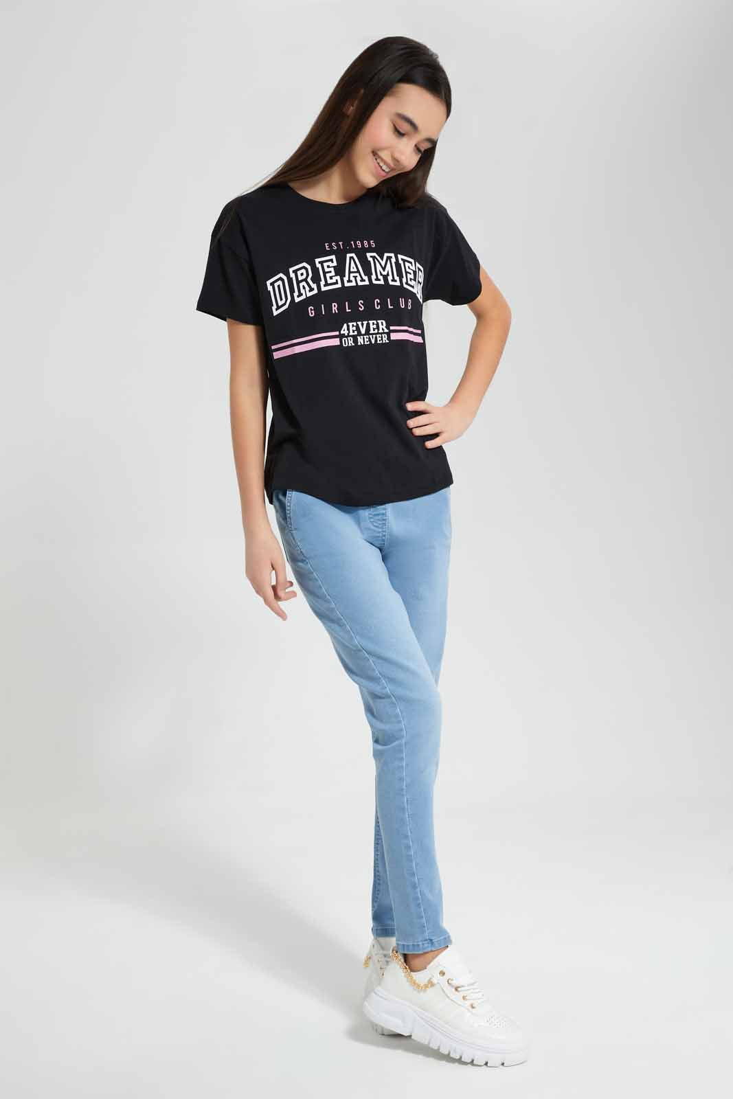 Redtag-Lt-Wash-Knitted-Jogger-Category:Jeggings,-Colour:Dark-Wash,-Deals:New-In,-Filter:Senior-Girls-(9-to-14-Yrs),-FIT-WALL-(FTW),-GSR-Jeggings,-New-In-GSR-APL,-Non-Sale,-Section:Girls-(0-to-14Yrs),-W22O-Senior-Girls-9 to 14 Years