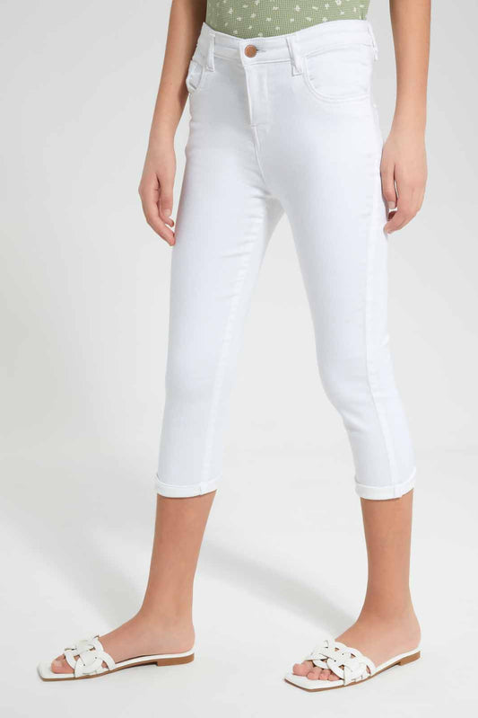 Redtag-White-Capri-Jegging-Category:Jeggings,-Colour:White,-Deals:New-In,-Filter:Senior-Girls-(9-to-14-Yrs),-GSR-Jeggings,-New-In-GSR-APL,-Non-Sale,-Section:Girls-(0-to-14Yrs),-W22O-Senior-Girls-9 to 14 Years