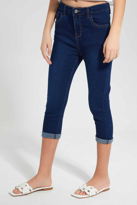 Redtag-Dk-Wash-Capri-Jegging-Category:Jeggings,-Colour:Dark-Wash,-Deals:New-In,-Filter:Senior-Girls-(9-to-14-Yrs),-GSR-Jeggings,-New-In-GSR-APL,-Non-Sale,-Section:Girls-(0-to-14Yrs),-W22O-Senior-Girls-9 to 14 Years