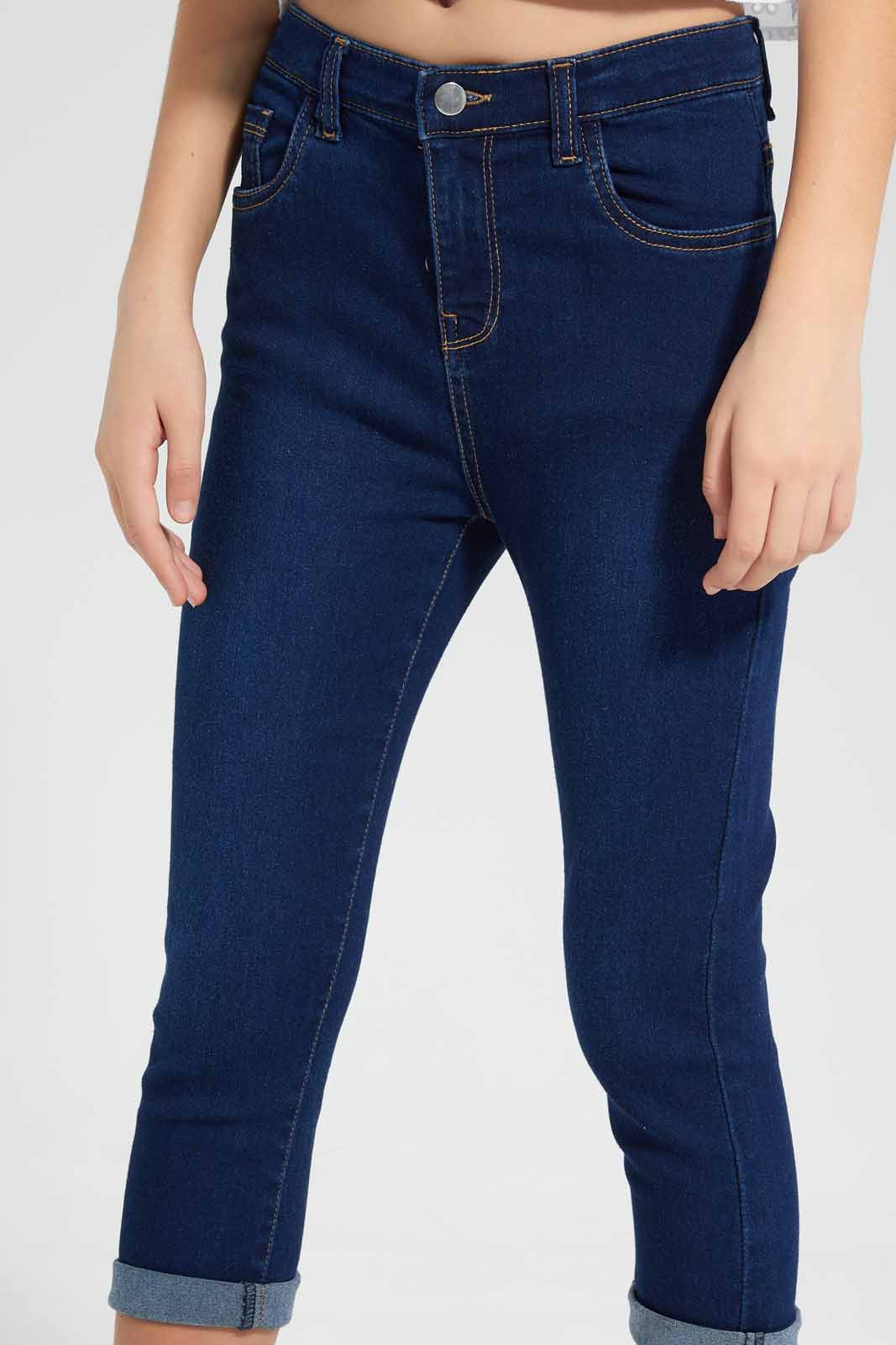 Redtag-Dk-Wash-Capri-Jegging-Category:Jeggings,-Colour:Dark-Wash,-Deals:New-In,-Filter:Senior-Girls-(9-to-14-Yrs),-GSR-Jeggings,-New-In-GSR-APL,-Non-Sale,-Section:Girls-(0-to-14Yrs),-W22O-Senior-Girls-9 to 14 Years