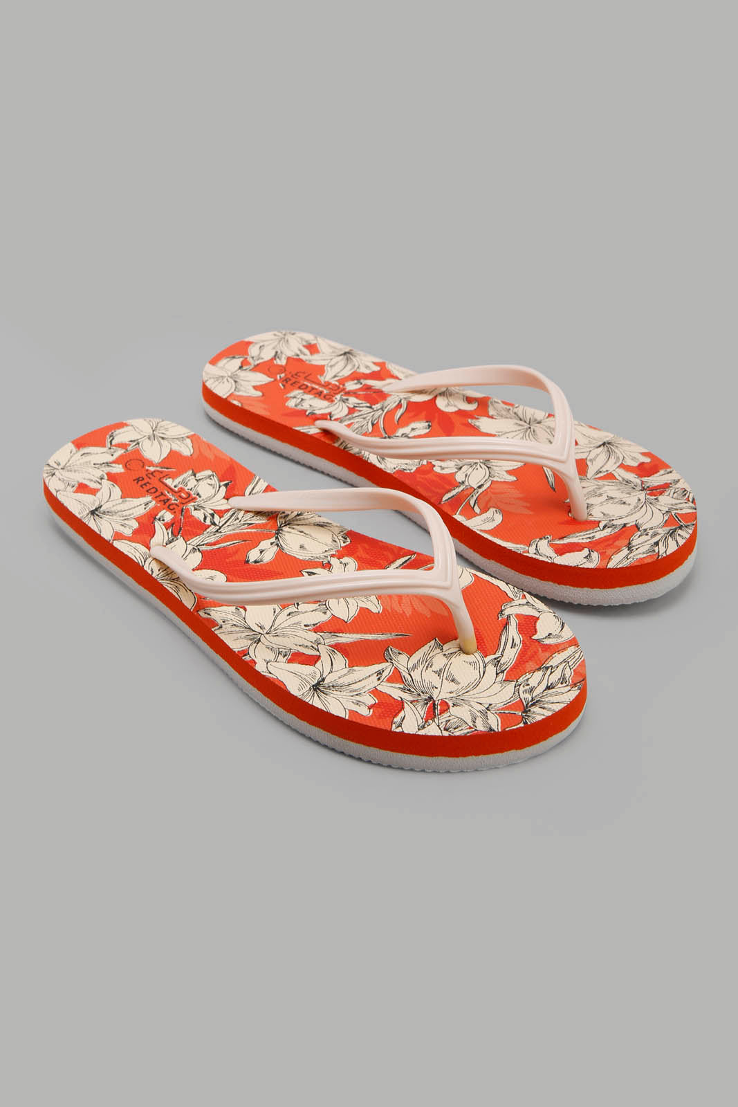 Redtag-Beige-Flip-Flop-With-Orange-Sock-Print-Category:Flip-Flops,-Colour:Beige,-Deals:New-In,-Filter:Women's-Footwear,-New-In-Women-FOO,-Non-Sale,-Section:Women,-W22A,-Women-Flip-Flops-Women's-