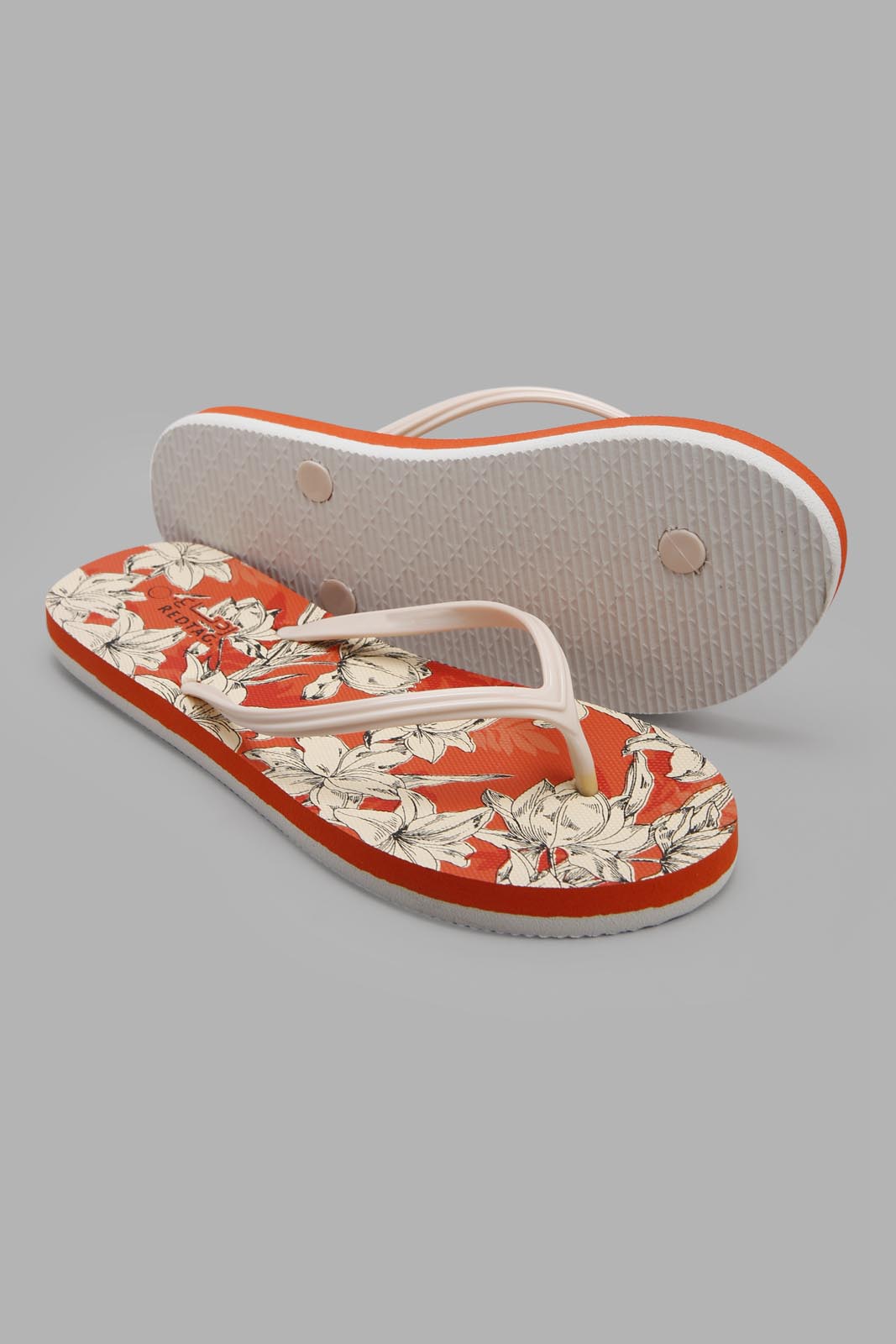 Redtag-Beige-Flip-Flop-With-Orange-Sock-Print-Category:Flip-Flops,-Colour:Beige,-Deals:New-In,-Filter:Women's-Footwear,-New-In-Women-FOO,-Non-Sale,-Section:Women,-W22A,-Women-Flip-Flops-Women's-