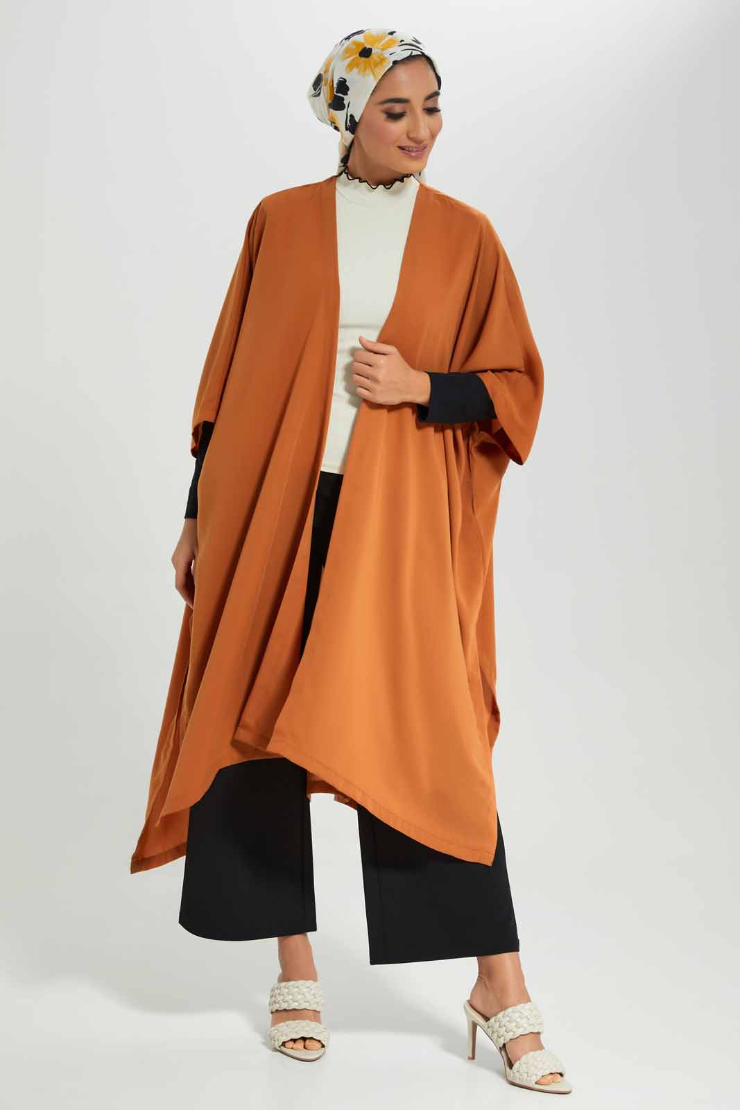 Redtag-Tan-Kimono-Sleeve-Full-Length-Open-Front-Kaftan-Category:Cardigans,-Colour:Tan,-Deals:New-In,-Filter:Women's-Clothing,-LMC,-New-In-Women-APL,-Non-Sale,-Section:Women,-W22A,-Women-Cardigans--