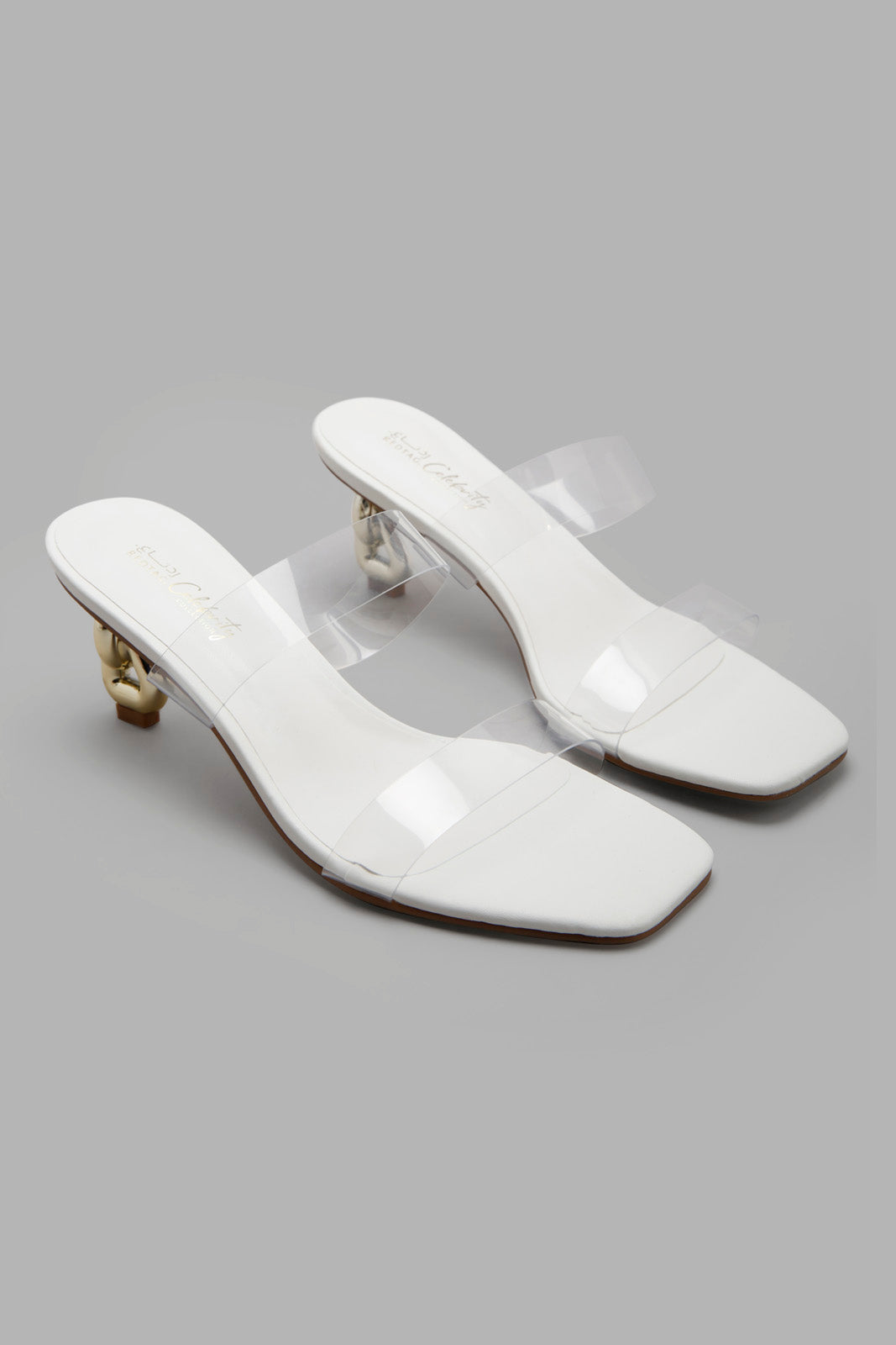 Redtag-White-Vinyl-Mule-With-Gold-Heel-Category:Sandals,-Colour:White,-Deals:New-In,-Filter:Women's-Footwear,-New-In-Women-FOO,-Non-Sale,-Section:Women,-W22A,-Women-Sandals-Women's-