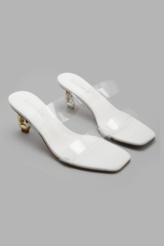 Redtag-White-Vinyl-Mule-With-Gold-Heel-Category:Sandals,-Colour:White,-Deals:New-In,-Filter:Women's-Footwear,-New-In-Women-FOO,-Non-Sale,-Section:Women,-W22A,-Women-Sandals-Women's-