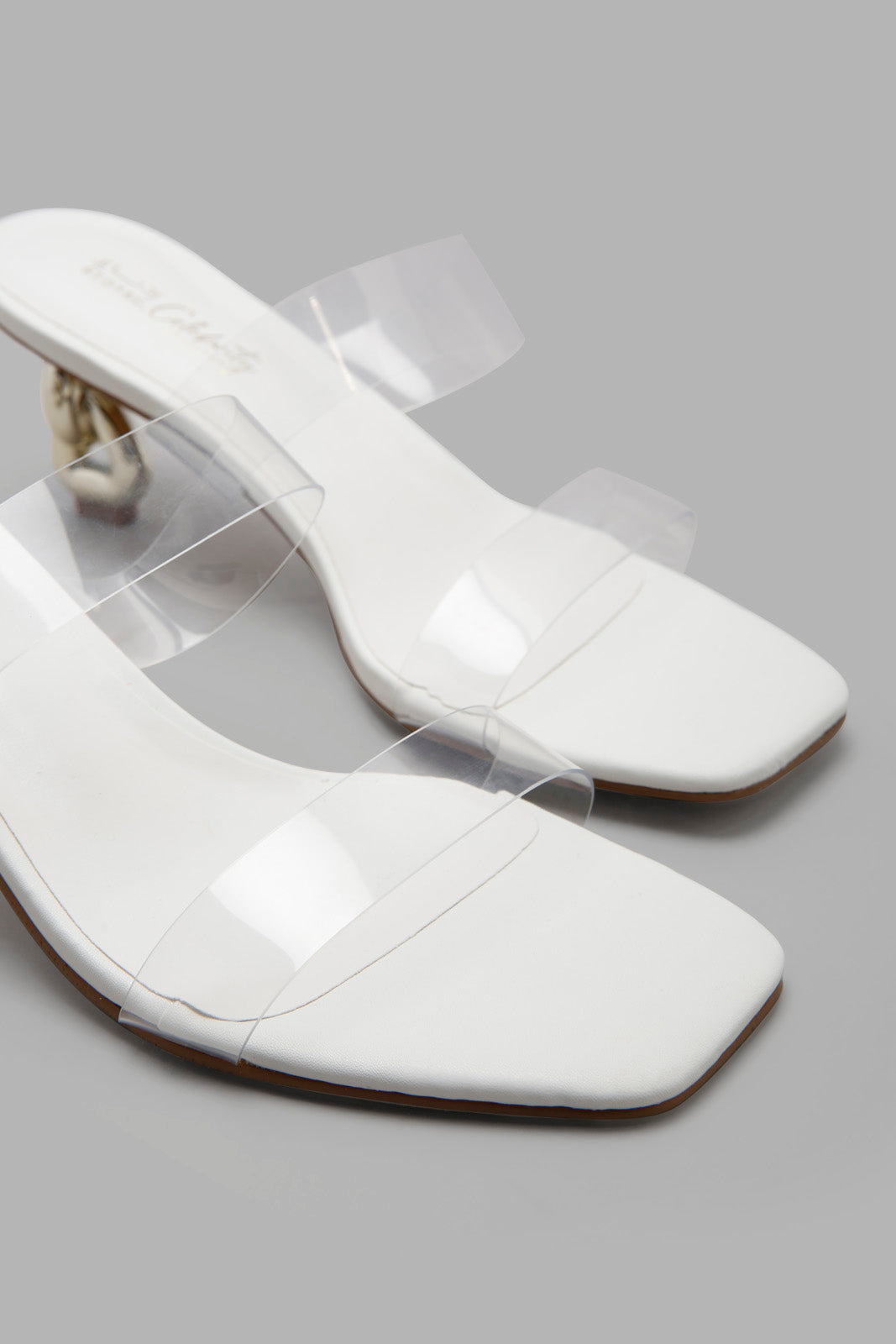 Redtag-White-Vinyl-Mule-With-Gold-Heel-Category:Sandals,-Colour:White,-Deals:New-In,-Filter:Women's-Footwear,-New-In-Women-FOO,-Non-Sale,-Section:Women,-W22A,-Women-Sandals-Women's-
