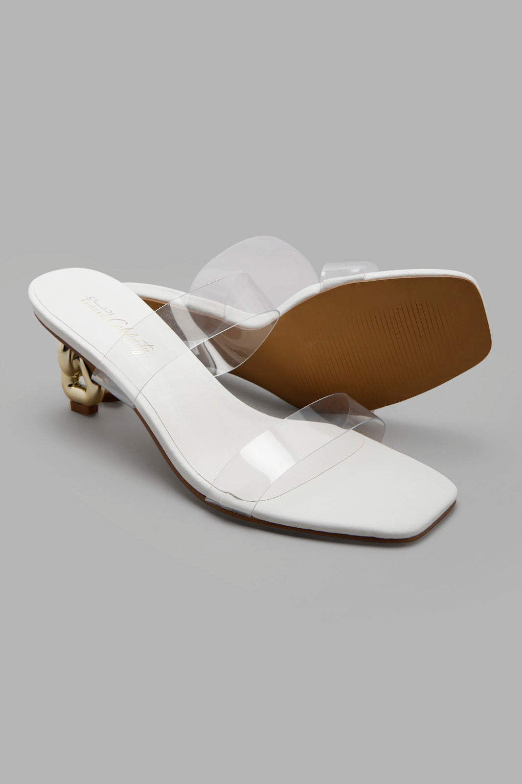 Redtag-White-Vinyl-Mule-With-Gold-Heel-Category:Sandals,-Colour:White,-Deals:New-In,-Filter:Women's-Footwear,-New-In-Women-FOO,-Non-Sale,-Section:Women,-W22A,-Women-Sandals-Women's-