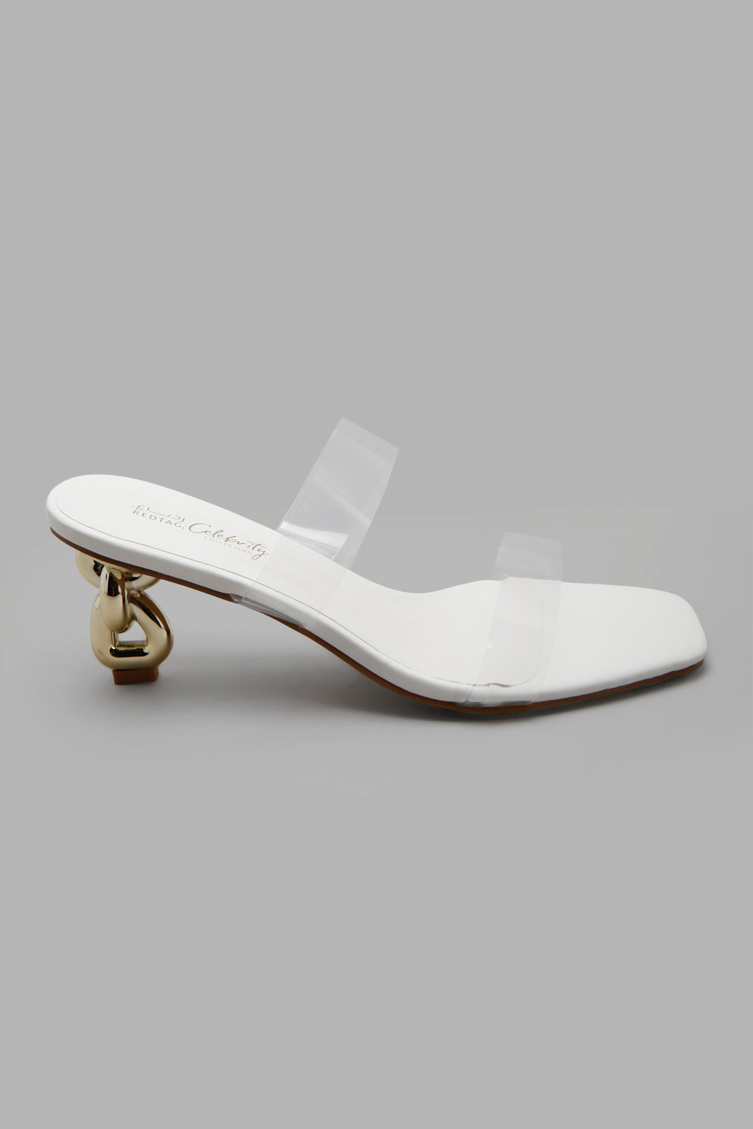 Redtag-White-Vinyl-Mule-With-Gold-Heel-Category:Sandals,-Colour:White,-Deals:New-In,-Filter:Women's-Footwear,-New-In-Women-FOO,-Non-Sale,-Section:Women,-W22A,-Women-Sandals-Women's-