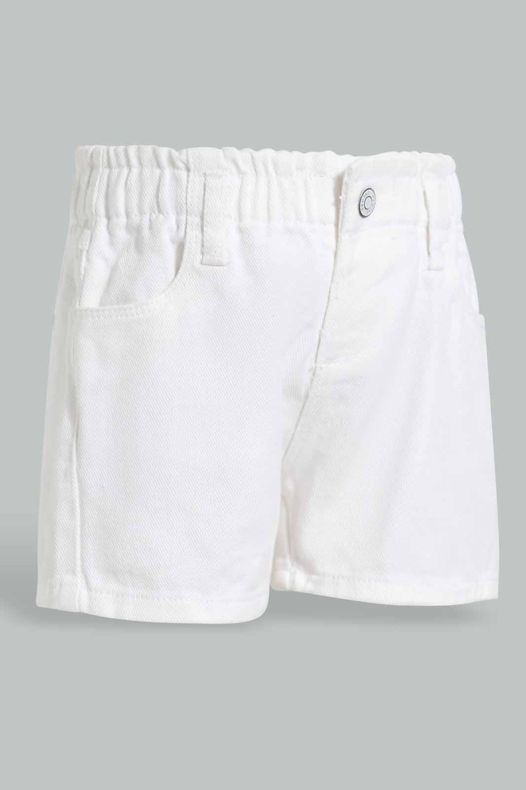 Redtag-White-Denim-Short-Category:Shorts,-Colour:White,-Deals:New-In,-Filter:Infant-Girls-(3-to-24-Mths),-ING-Shorts,-New-In-ING-APL,-Non-Sale,-Section:Girls-(0-to-14Yrs),-W22O-Infant-Girls-3 to 24 Months