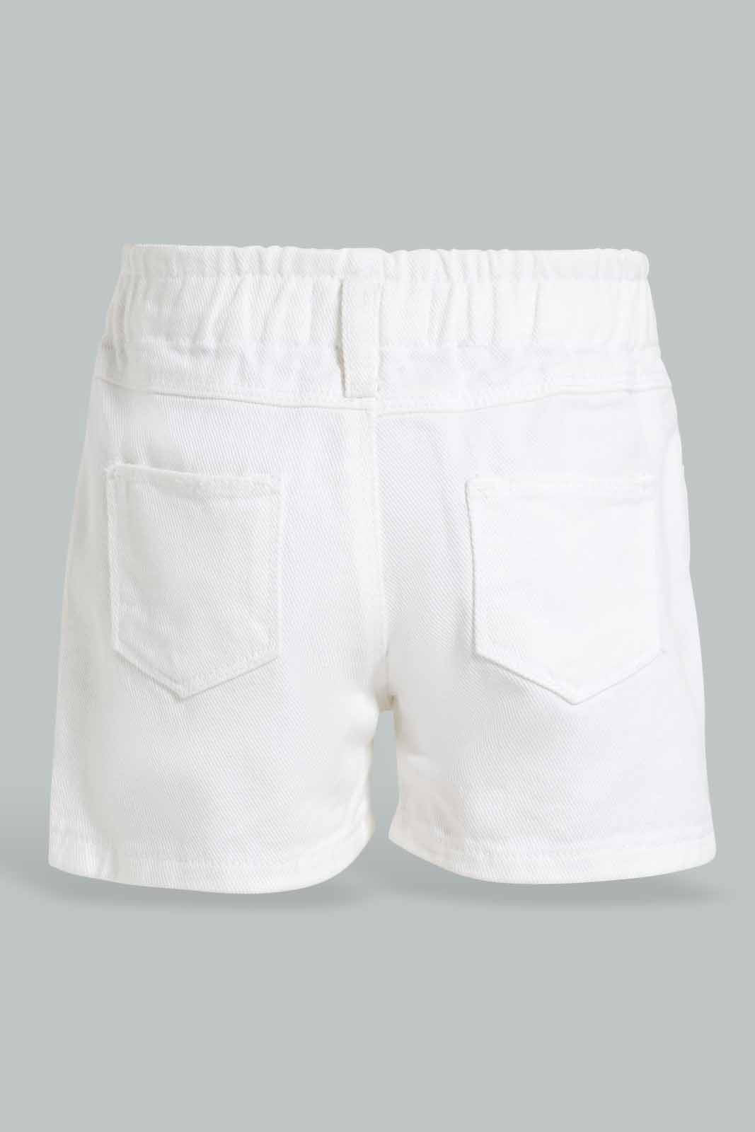 Redtag-White-Denim-Short-Category:Shorts,-Colour:White,-Deals:New-In,-Filter:Infant-Girls-(3-to-24-Mths),-ING-Shorts,-New-In-ING-APL,-Non-Sale,-Section:Girls-(0-to-14Yrs),-W22O-Infant-Girls-3 to 24 Months