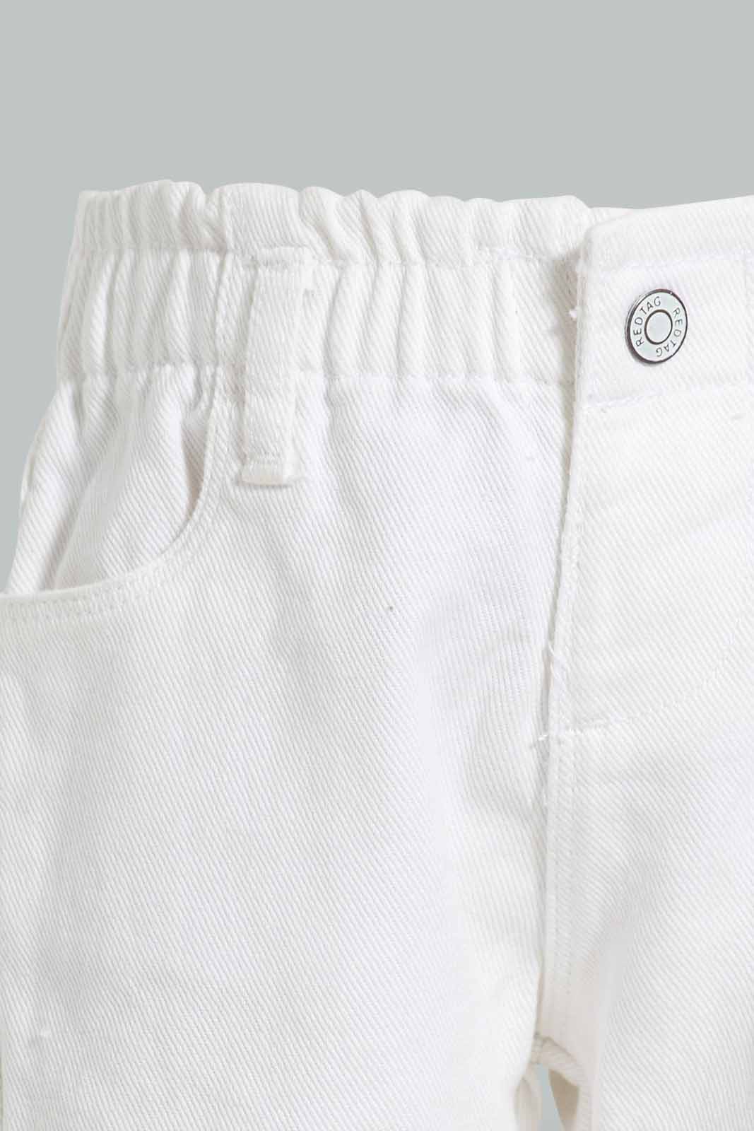 Redtag-White-Denim-Short-Category:Shorts,-Colour:White,-Deals:New-In,-Filter:Infant-Girls-(3-to-24-Mths),-ING-Shorts,-New-In-ING-APL,-Non-Sale,-Section:Girls-(0-to-14Yrs),-W22O-Infant-Girls-3 to 24 Months