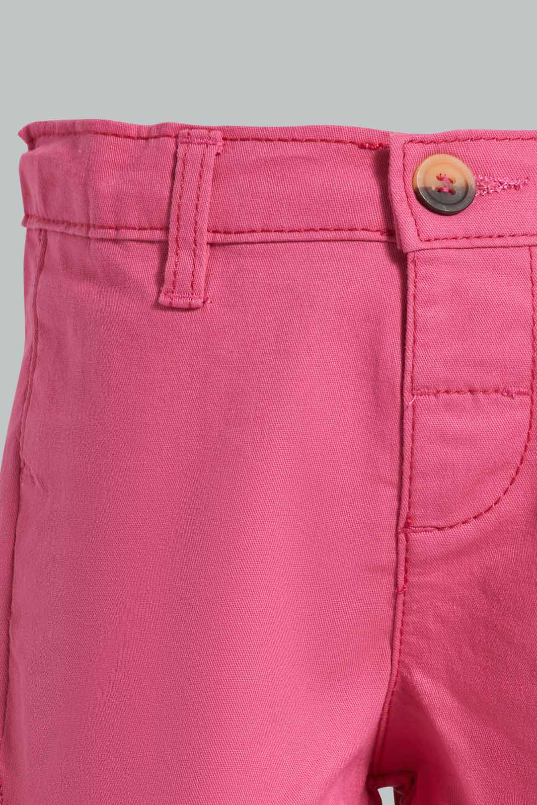 Redtag-Fuchsia-Frilled-Twill-Short-Category:Shorts,-Colour:Fuchsia,-Deals:New-In,-Filter:Infant-Girls-(3-to-24-Mths),-ING-Shorts,-New-In-ING-APL,-Non-Sale,-Section:Girls-(0-to-14Yrs),-W22O-Infant-Girls-3 to 24 Months