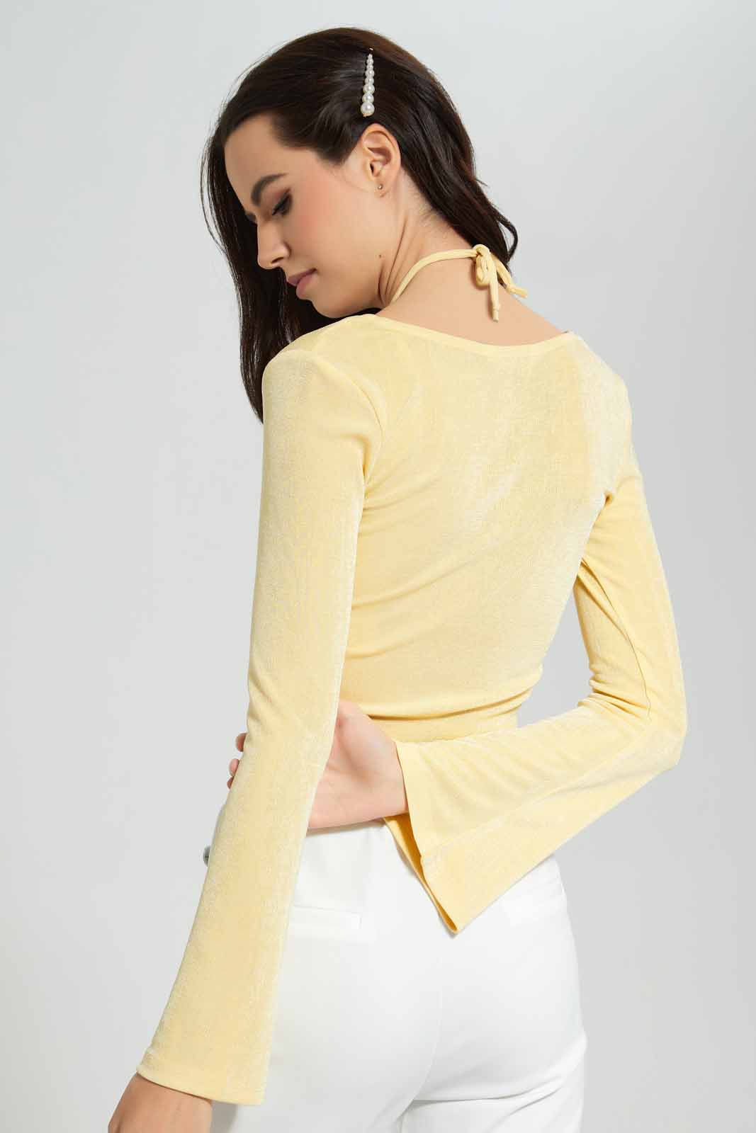 Redtag-Yellow-Front-Ruching-Keyhole-Neck-Category:Tops,-Colour:Yellow,-Deals:New-In,-FF,-Filter:Women's-Clothing,-New-In-Women-APL,-Non-Sale,-Section:Women,-W22O,-Women-Tops-Women's-