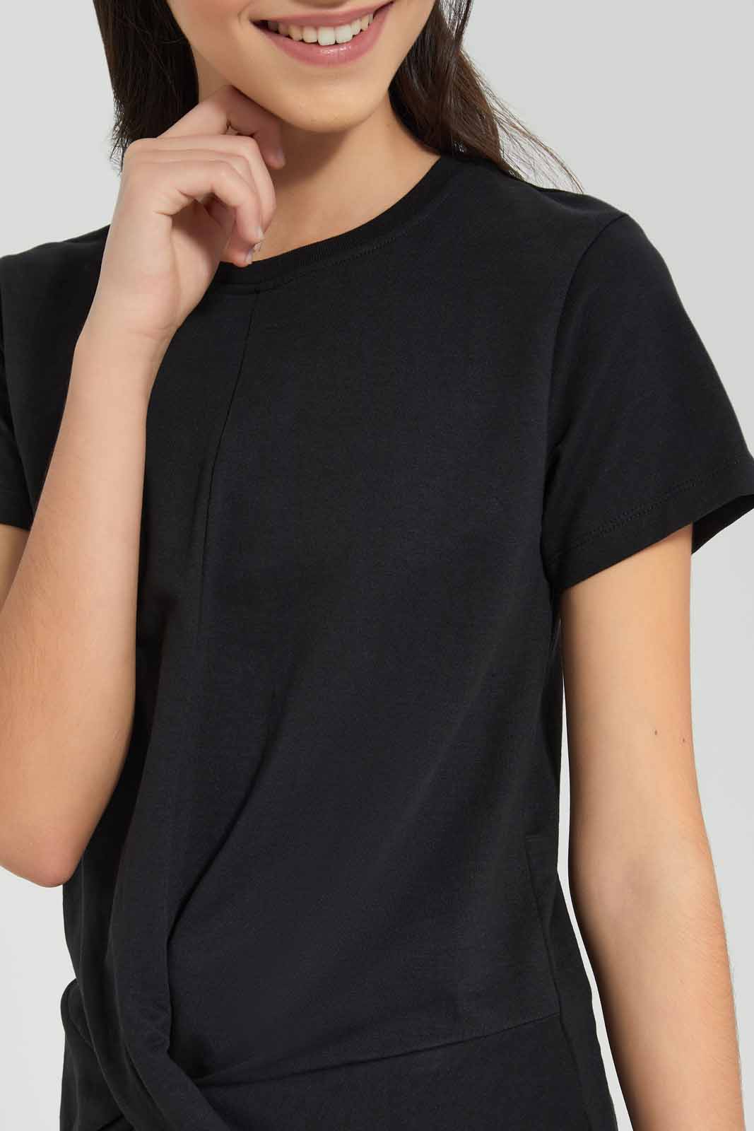 Redtag-Black-Front-Tie-Top-Category:Blouses,-Colour:Black,-Deals:New-In,-Filter:Senior-Girls-(9-to-14-Yrs),-GSR-Blouses,-New-In-GSR-APL,-Non-Sale,-Section:Girls-(0-to-14Yrs),-VLM,-W22O-Senior-Girls-9 to 14 Years