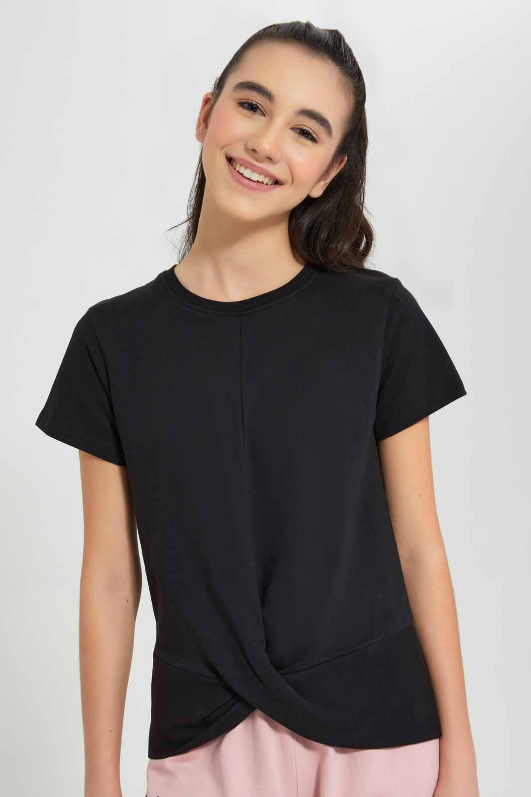 Redtag-Black-Front-Tie-Top-Category:Blouses,-Colour:Black,-Deals:New-In,-Filter:Senior-Girls-(9-to-14-Yrs),-GSR-Blouses,-New-In-GSR-APL,-Non-Sale,-Section:Girls-(0-to-14Yrs),-VLM,-W22O-Senior-Girls-9 to 14 Years