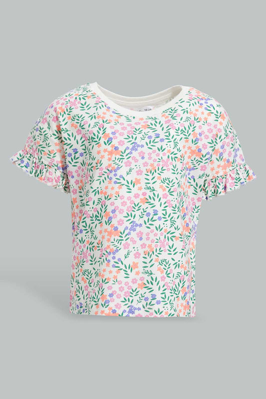 Redtag-Off-White-AOP-Drop-Shoulder-T-Shirt-Category:T-Shirts,-Colour:Cream,-Deals:New-In,-Filter:Infant-Girls-(3-to-24-Mths),-ING-T-Shirts,-New-In-ING-APL,-Non-Sale,-Section:Girls-(0-to-14Yrs),-W22O-Infant-Girls-3 to 24 Months